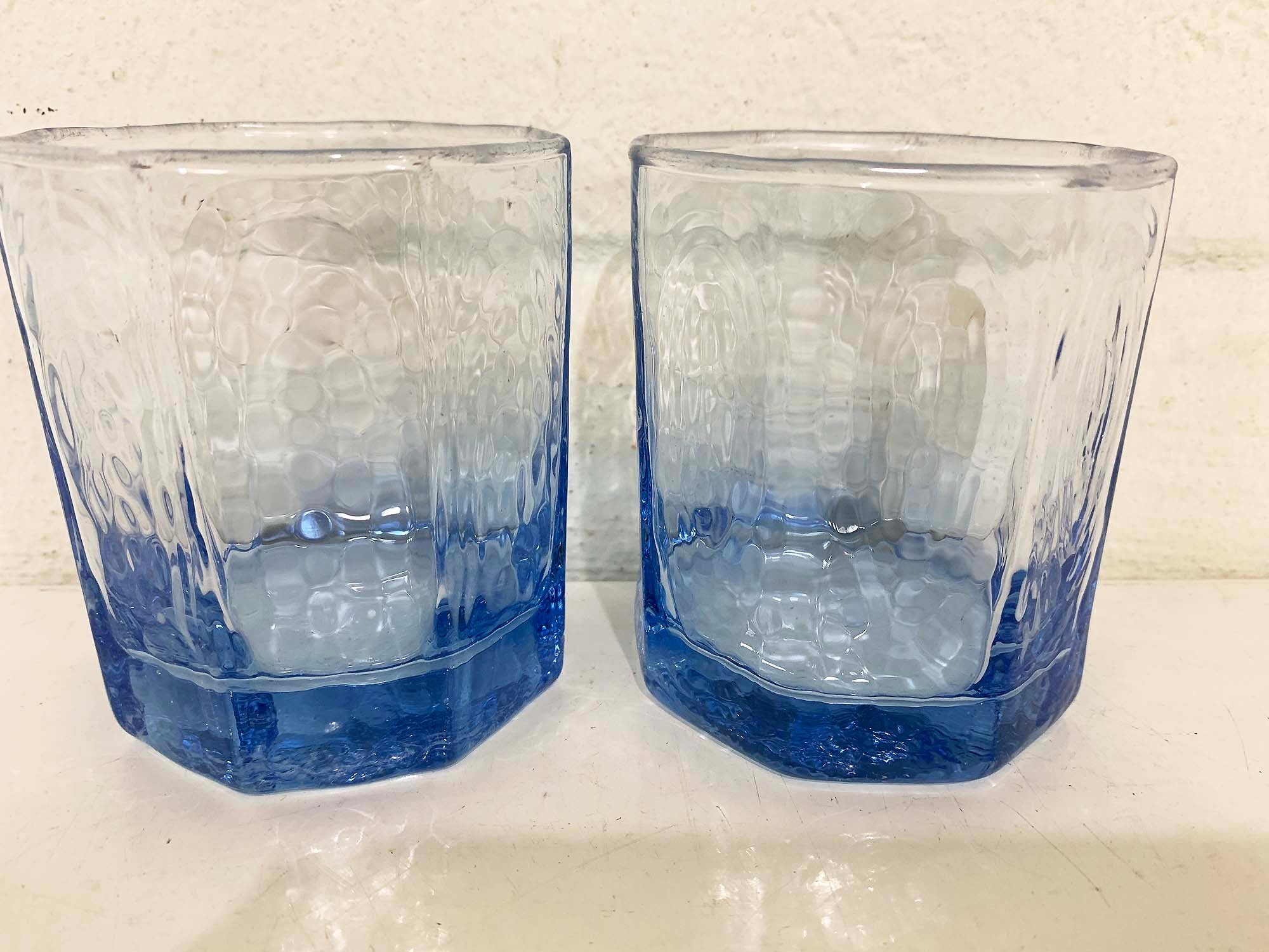 Vintage Glassware of Tall Tumbler Glasses. 1960s Anchor Hocking Blue a