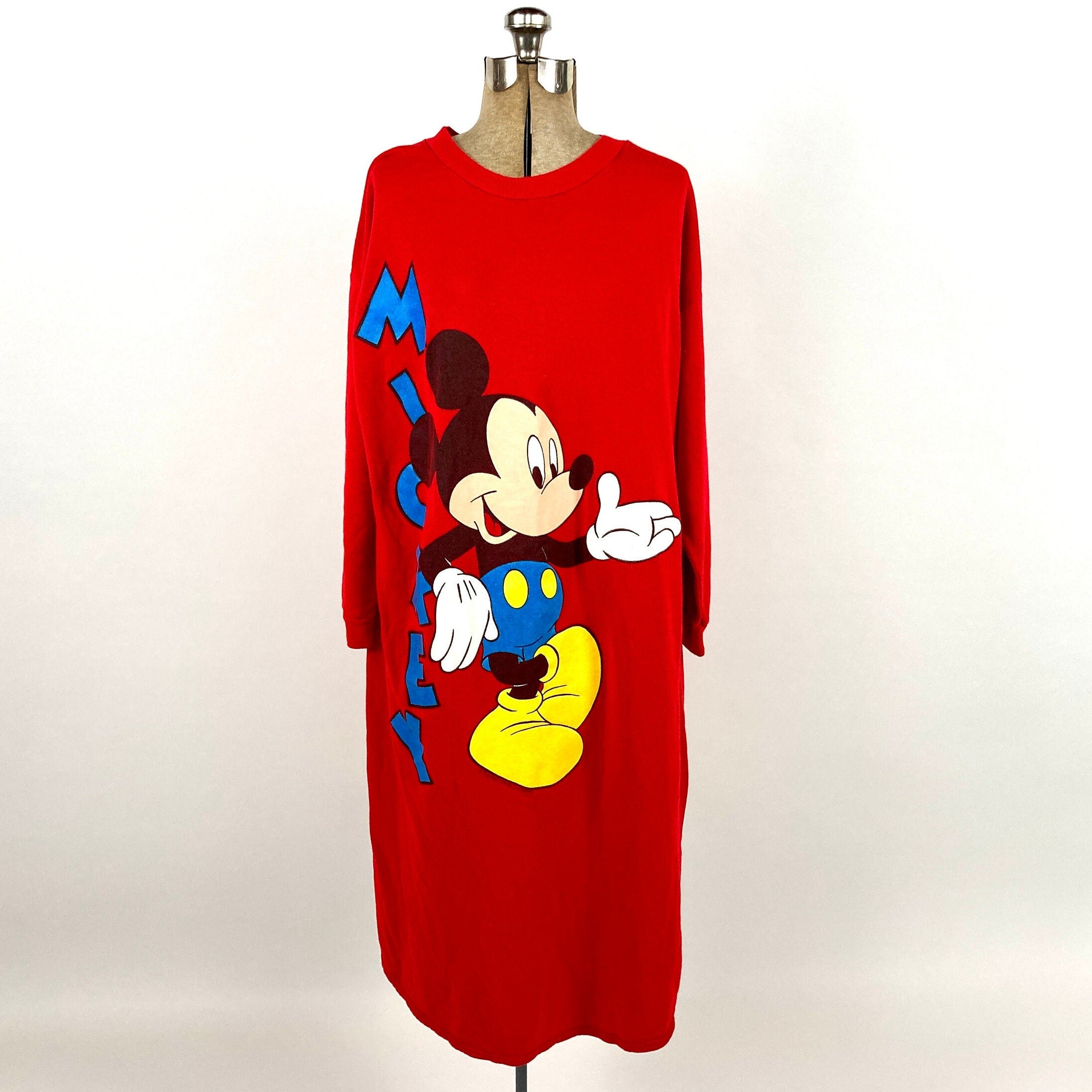 Vtg 90's Disney Mickey Mouse 2 Sided White Red Sleep Stuff PJ's Fit Adult M  Nice