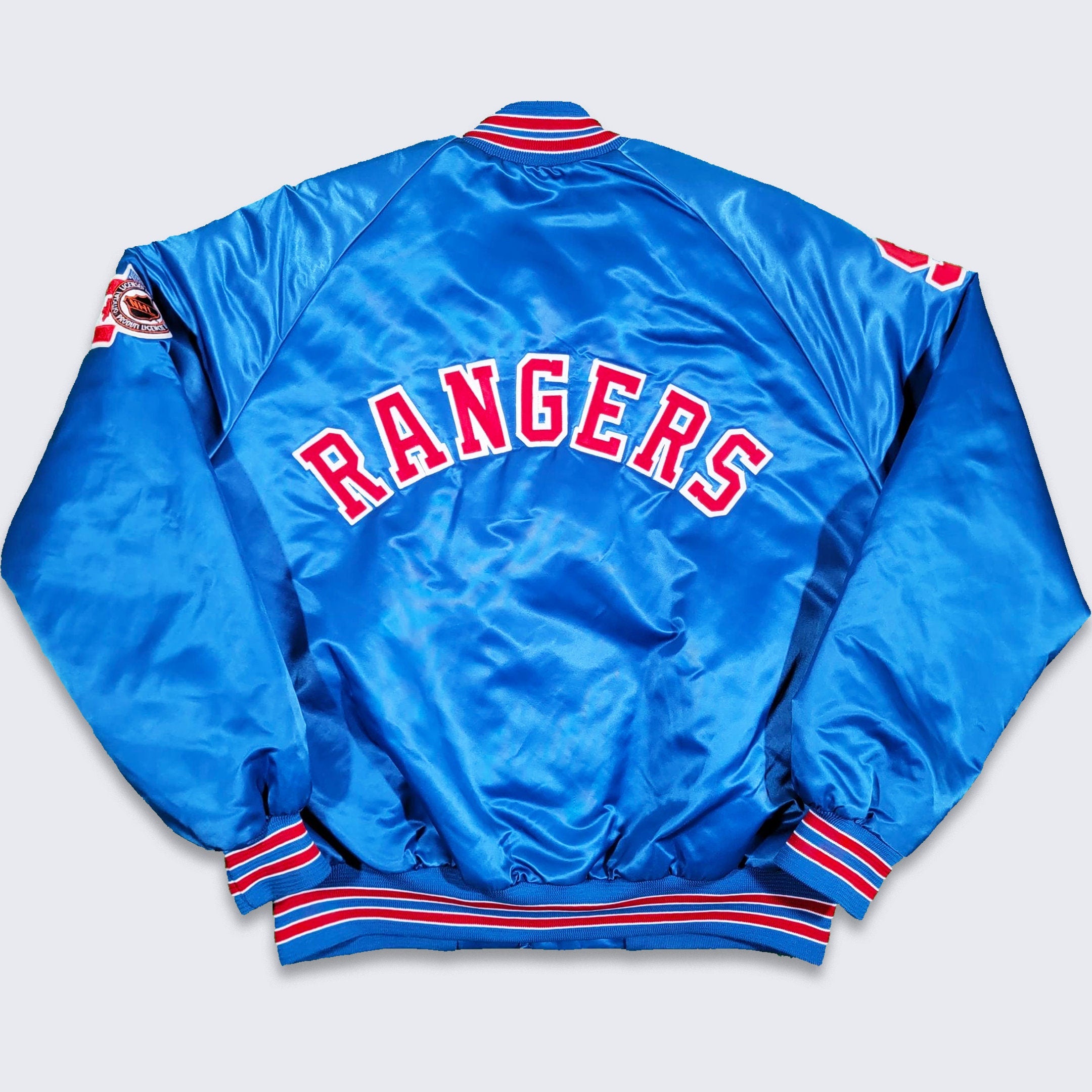 New York Rangers Vintage 80s Chalk Line Satin Bomber Jacket 