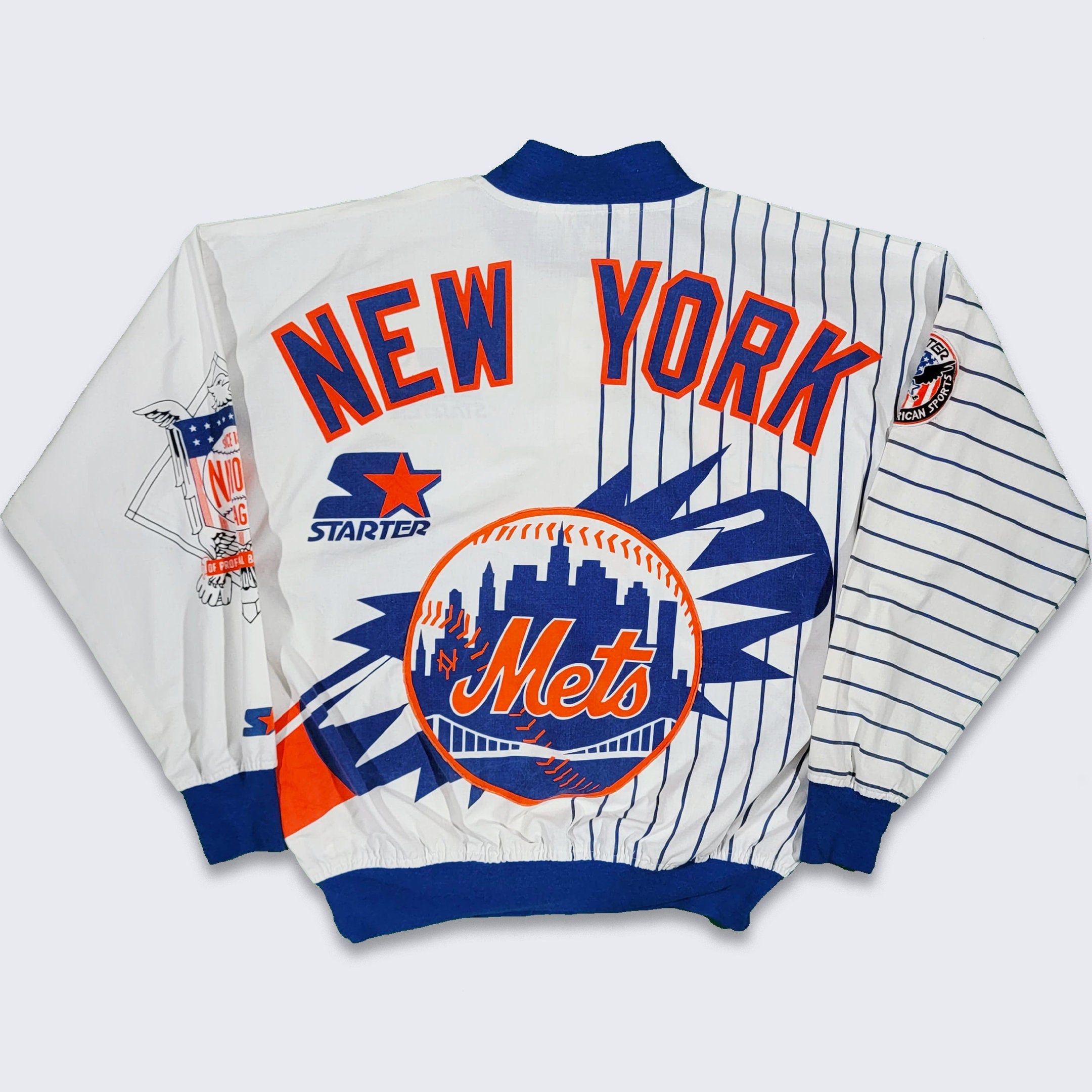New York Mets Vintage 80s Starter All Over Sweater Jacket Mlb Baseball