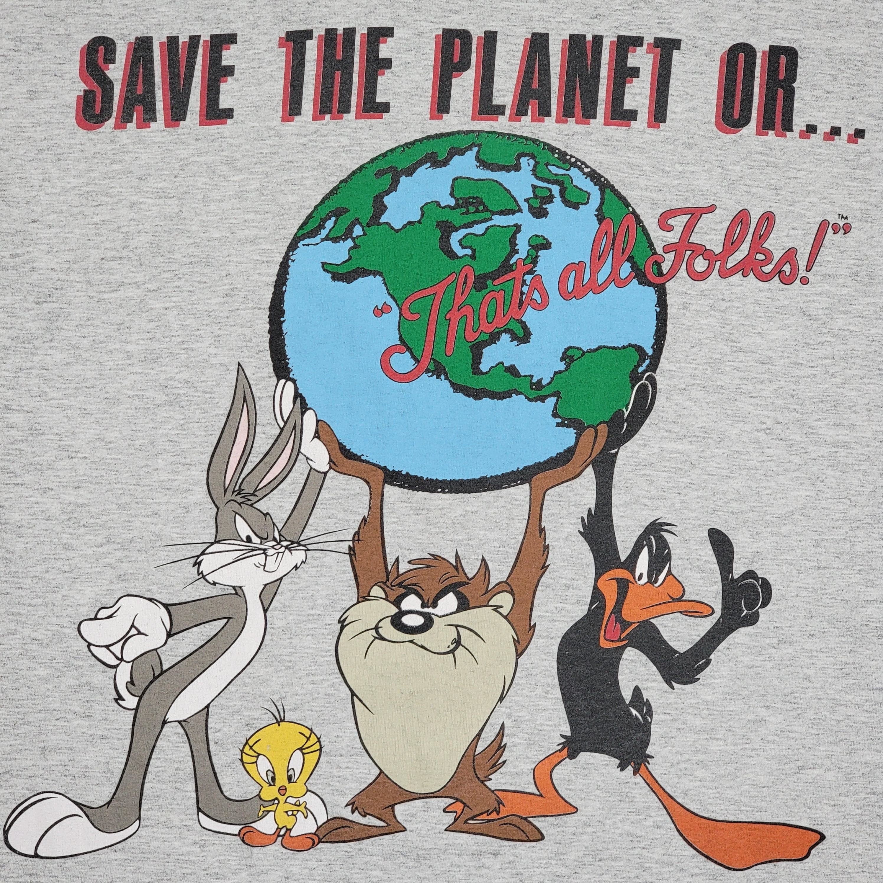 Looney Tunes Vintage 90s Save the Planet T-Shirt - top Acme Clothing - Features Bugs Bunny, Taz, Tweety Bird & Daffy Duck - 2XL - Free Shipping