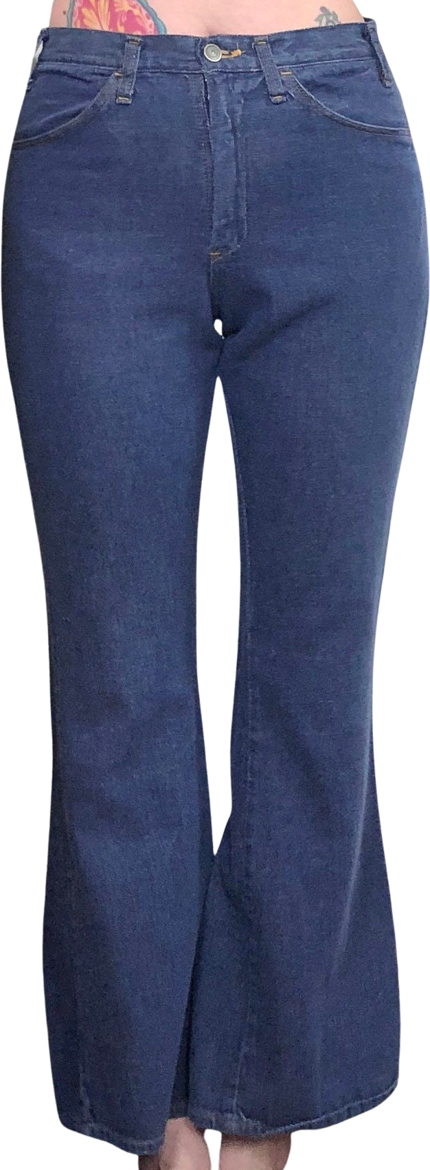 Vintage Flare Jeans 70s High Waisted Flares In Soft Dark Denim Size M-L (30  31)