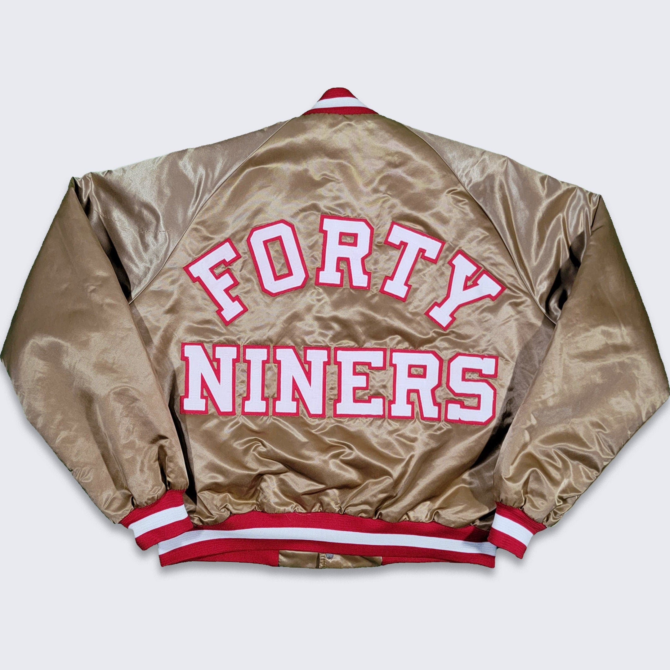 SAN FRANCISCO 49ERS NFL Vintage Chalk Line Gold Satin Jacket. Large (L)  80s-90s