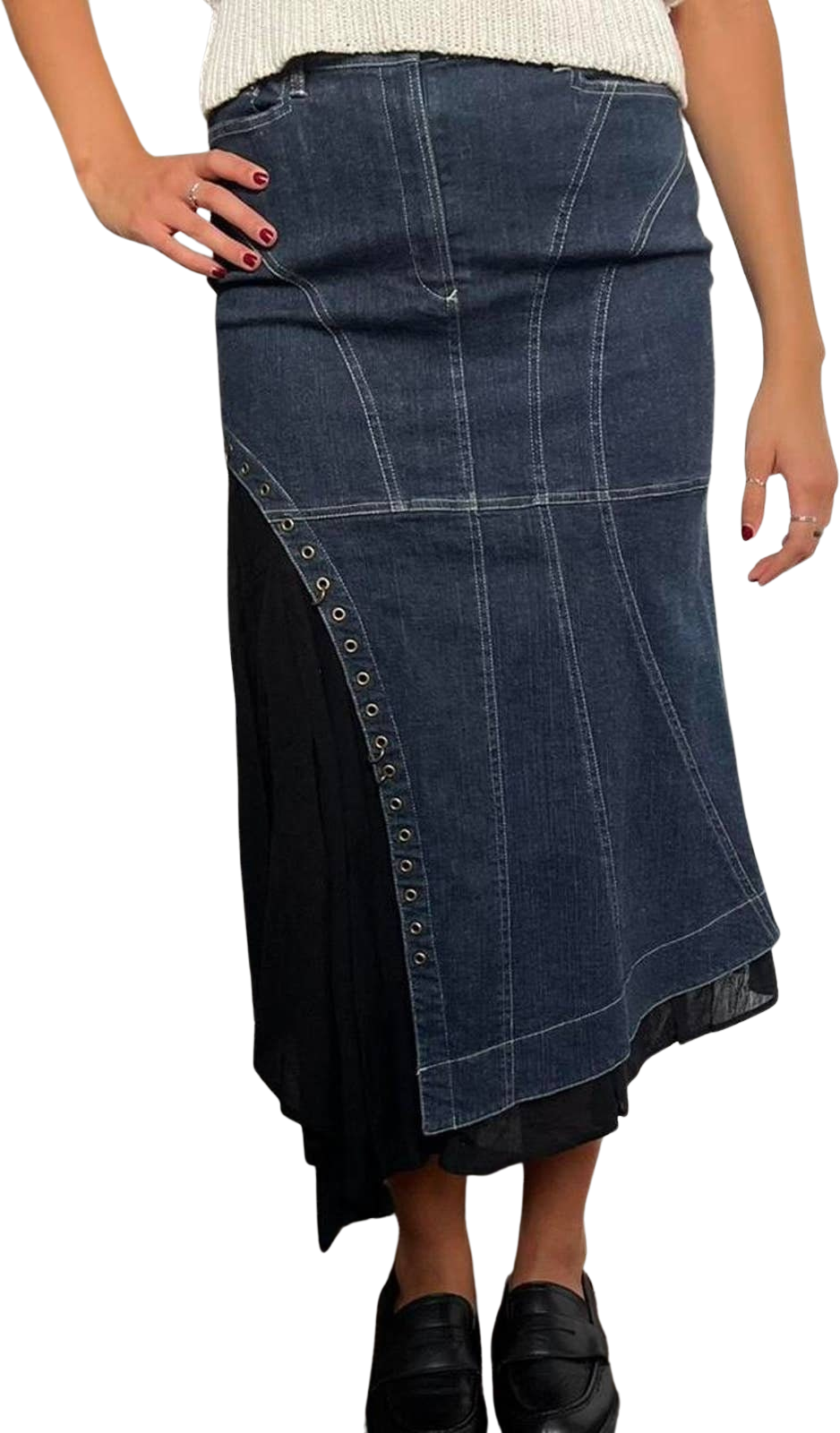 Pierced Tailored Denim Mermaid Long Skirt by Ritsuko Shirahama