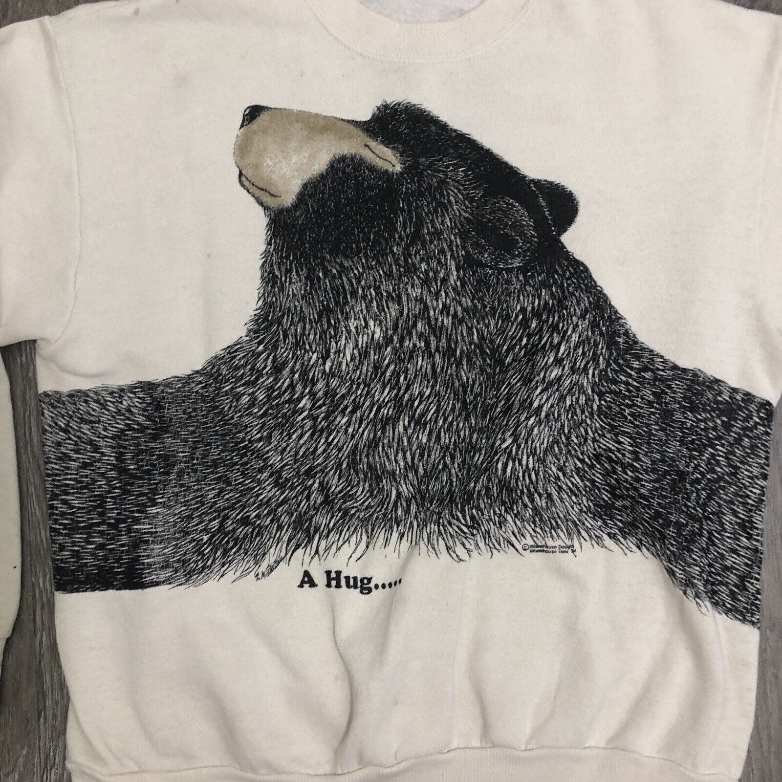 Vintage crewneck sweatshirt with bear raking leaves - Depop