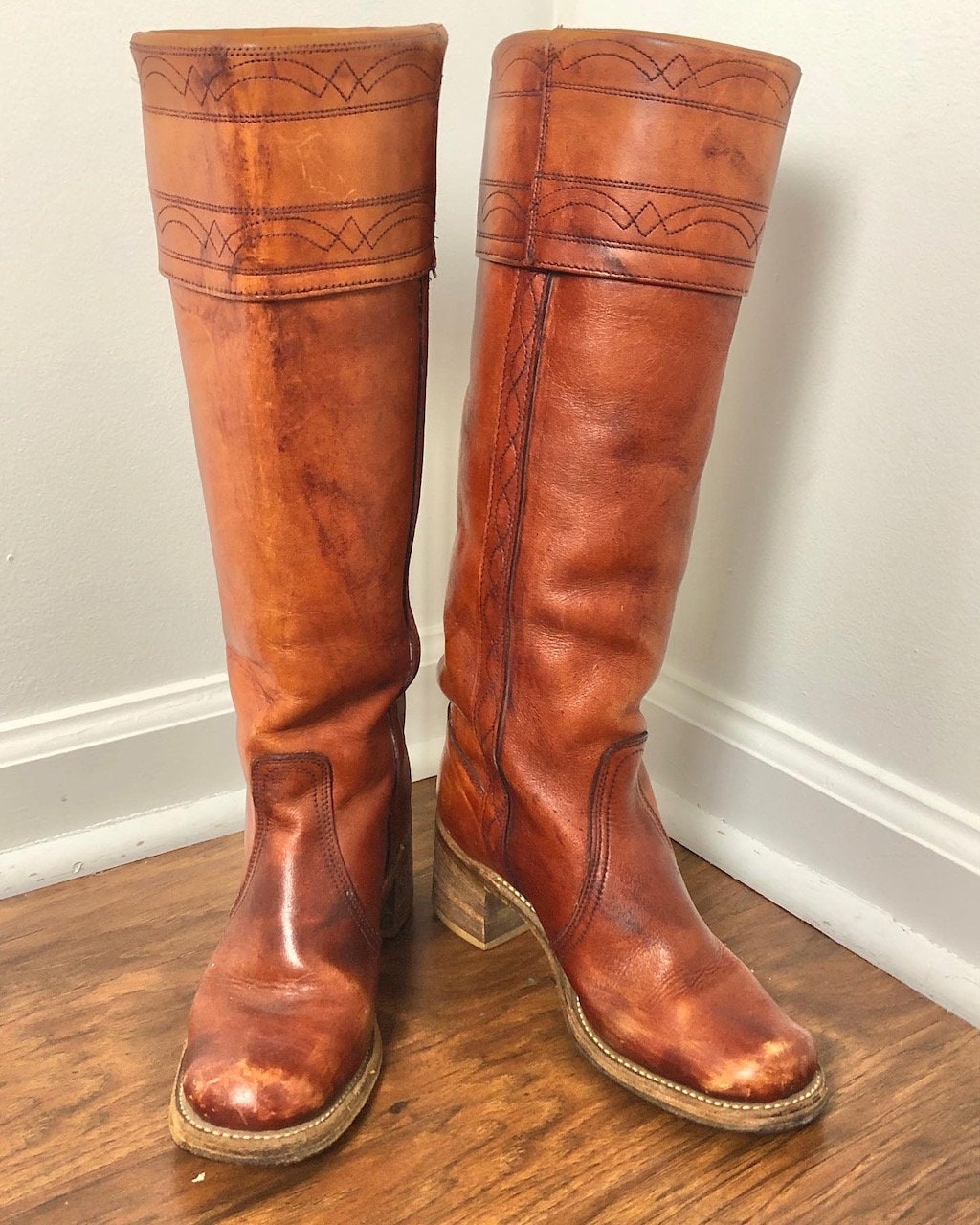 Vintage 1970s Brown Leather Tall Lace Up Boots - Raleigh Vintage