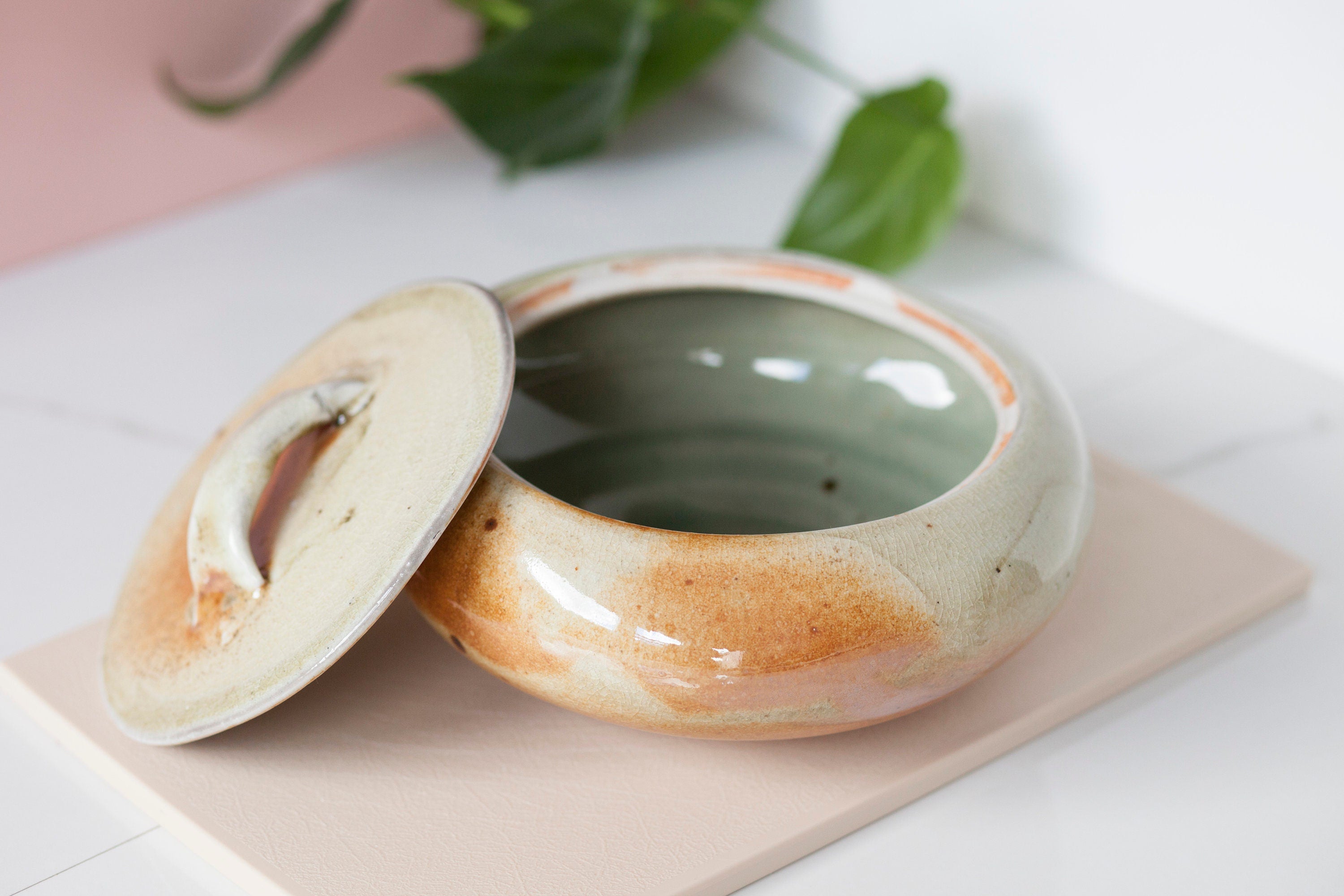 Handmade Studio Pottery Casserole Dish with Lid Vintage Stoneware Dish