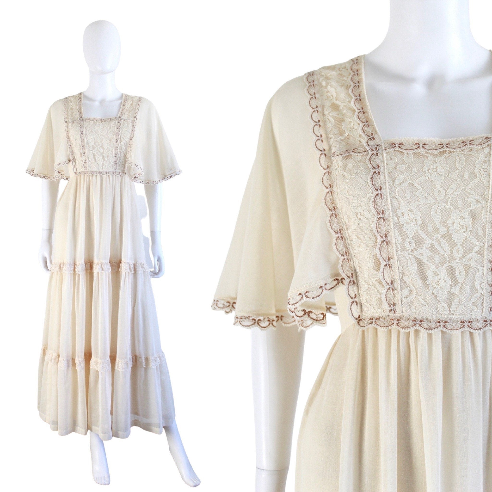 Vintage 70s Renaissance Revival Ivory White Gunne Sax Style Dress ...
