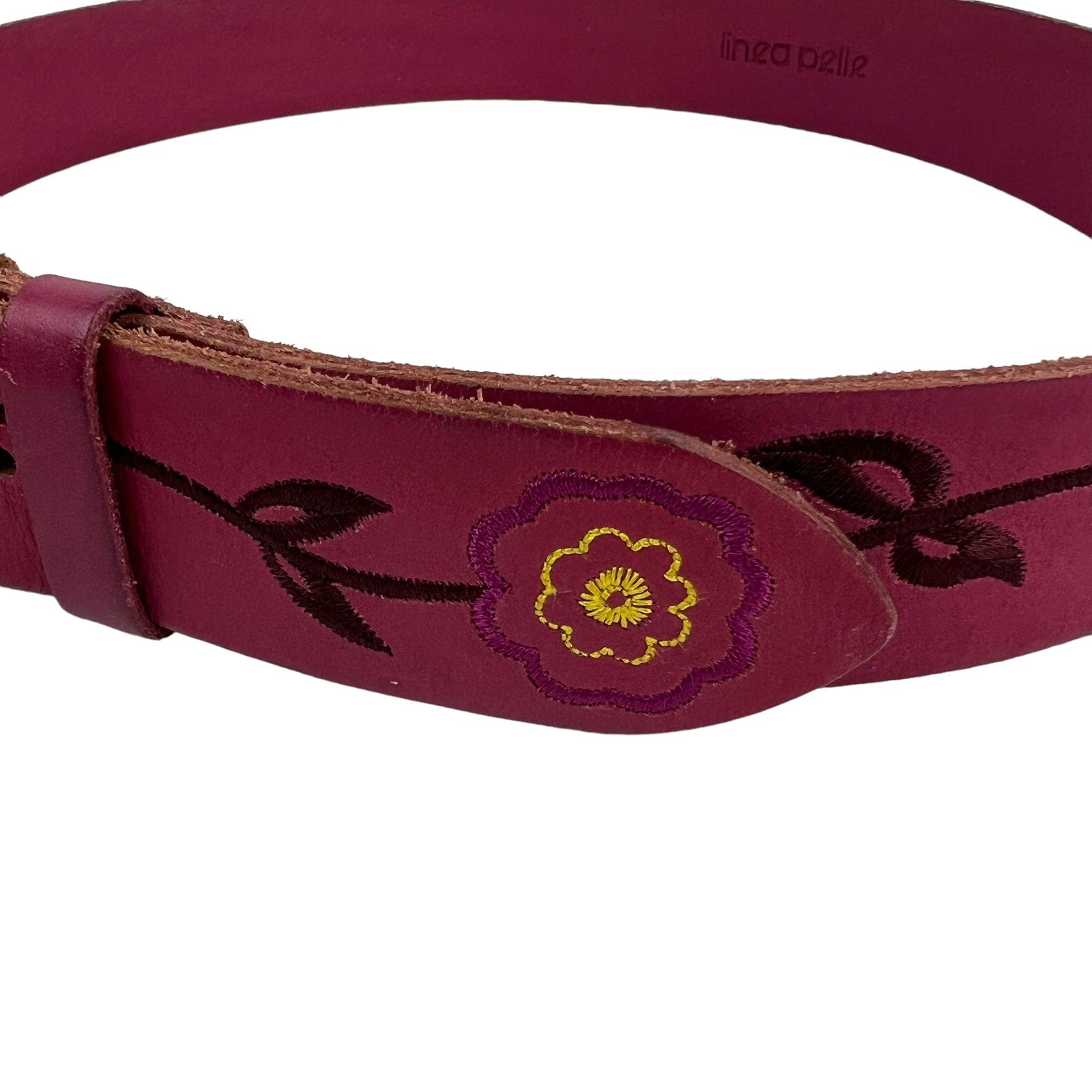 Vintage Linea Pelle Pink Leather Embroidered Floral Belt Shop THRILLING
