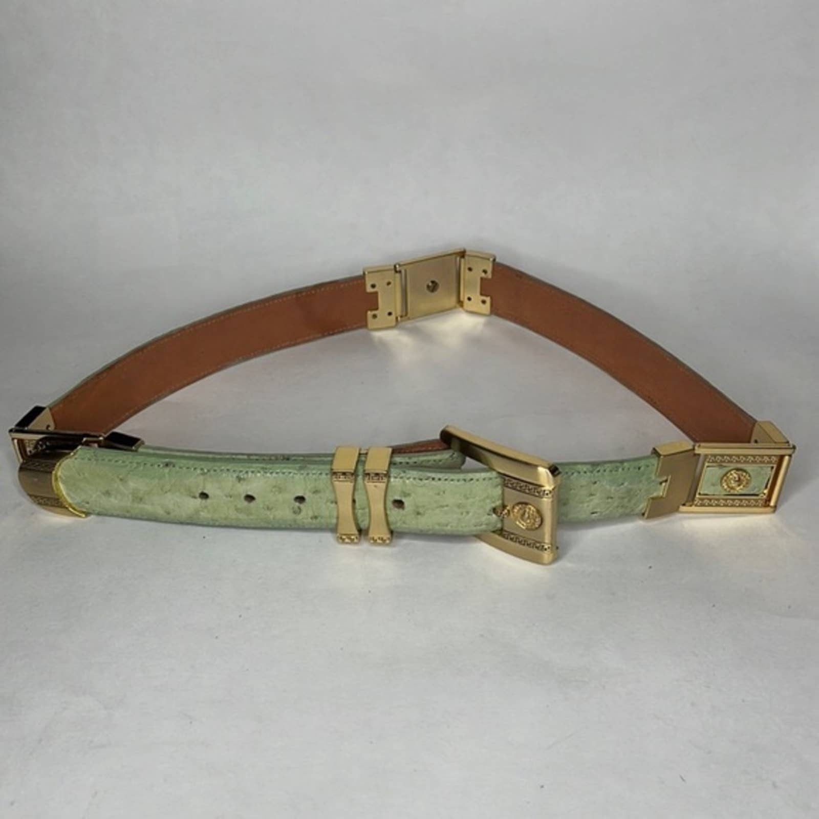 Green ostrich skin replacement leather belt for Hermes buckles