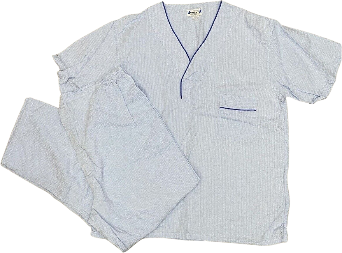Vintage Men's Pajama Set Shirt Pants Brent Light Blue 70s Cotton by Brent
