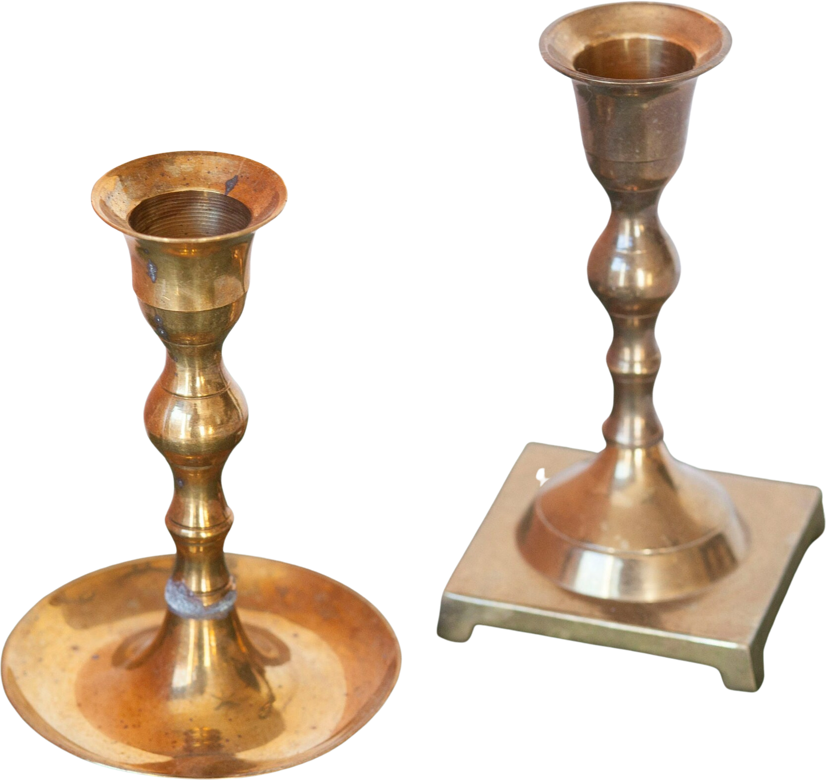 Mismatched Vintage Brass Candlesticks Pair of Two .75" Vintage Holiday