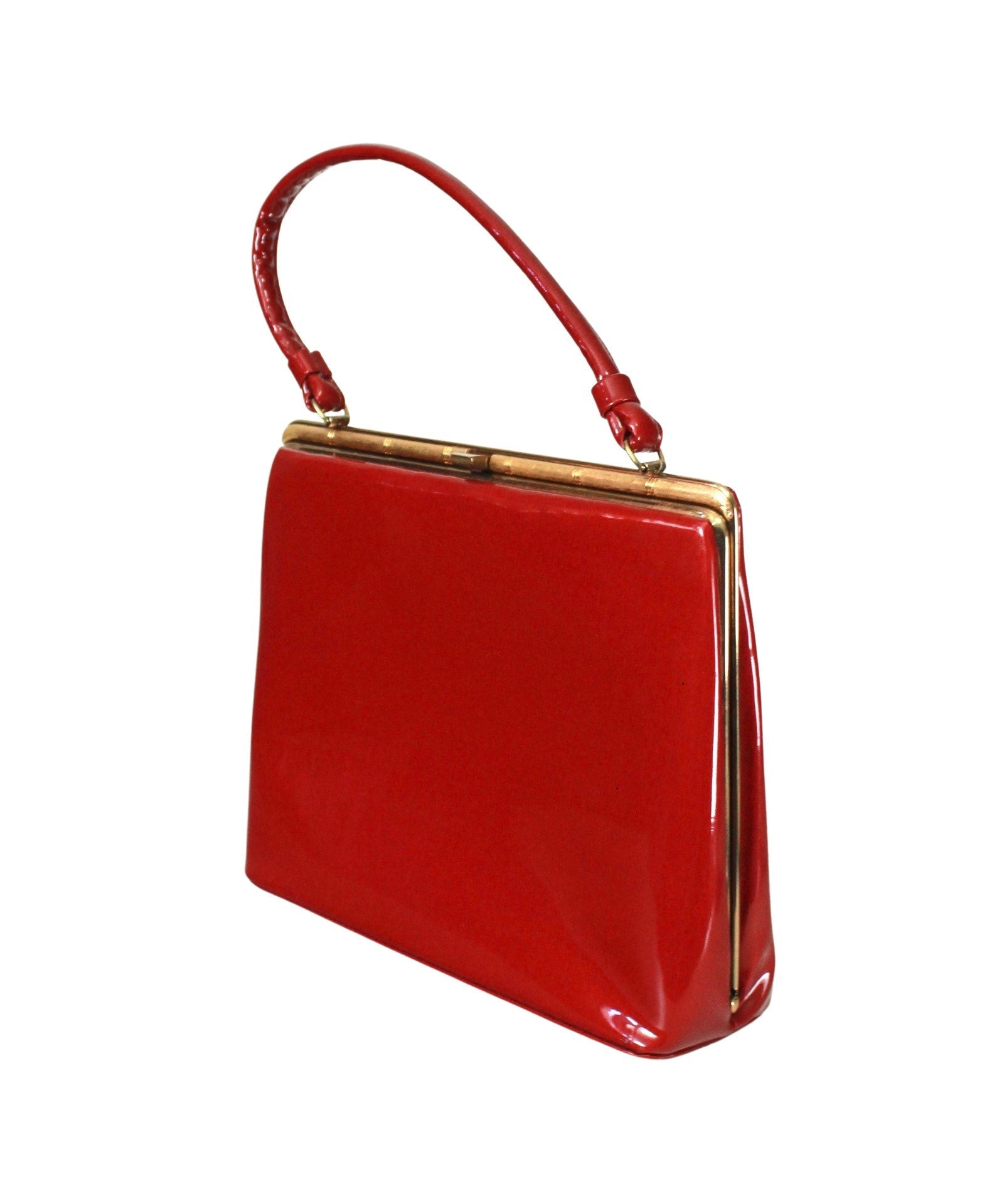 Vintage 50s Candy Apple Red Patent Leather Kelly Handbag