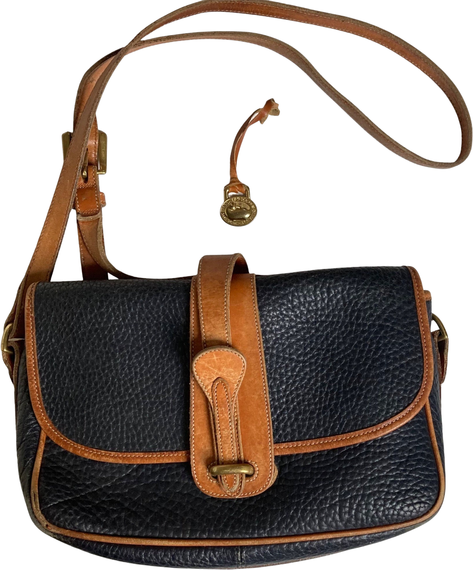 DOONEY & BOURKE Vintage Taupe & Tan Leather Flap Crossbody Shoulder  Bag