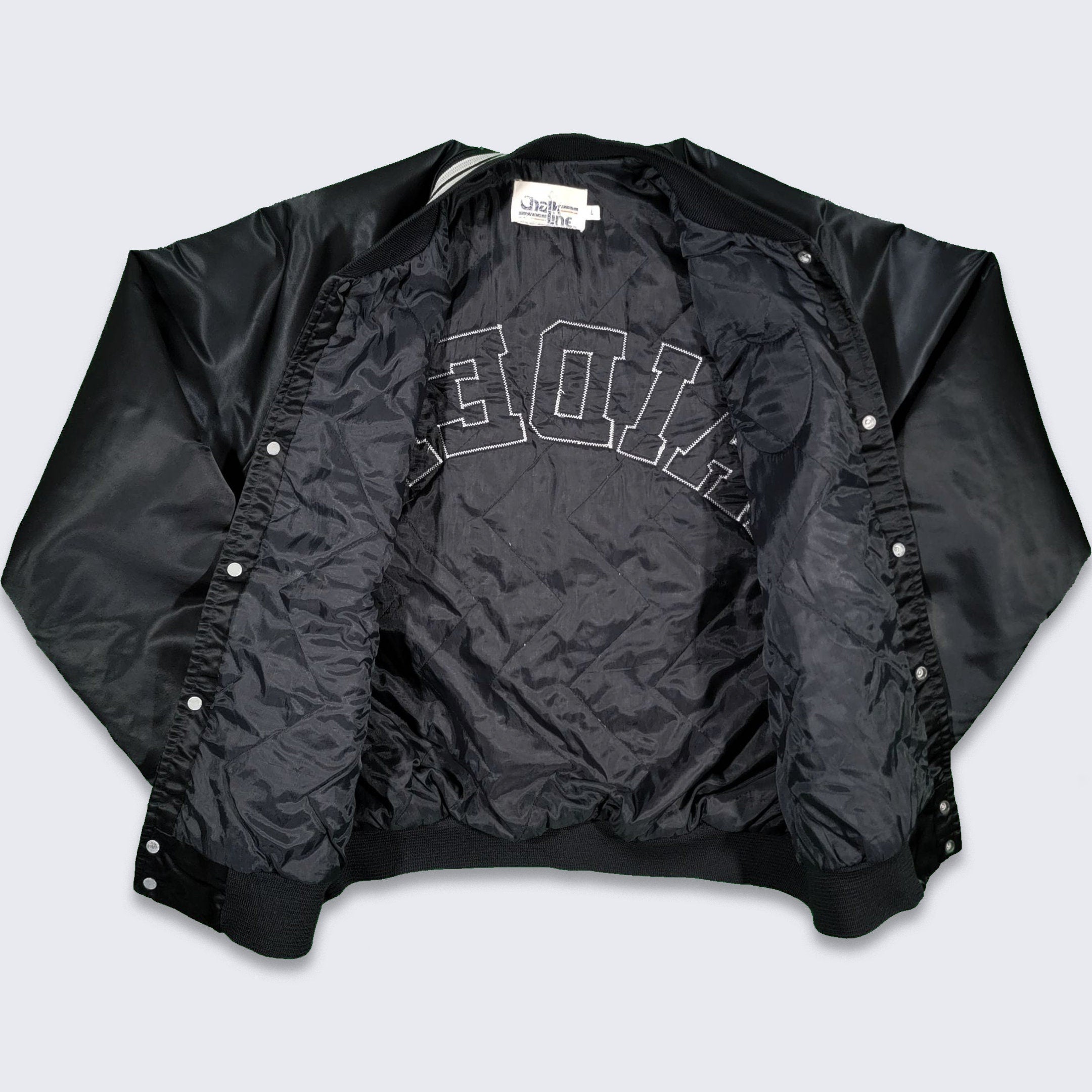 Rare Oakland Raiders Starter Denim Quilted Satin Lining Bomber Jacket –  Retro Windbreakers