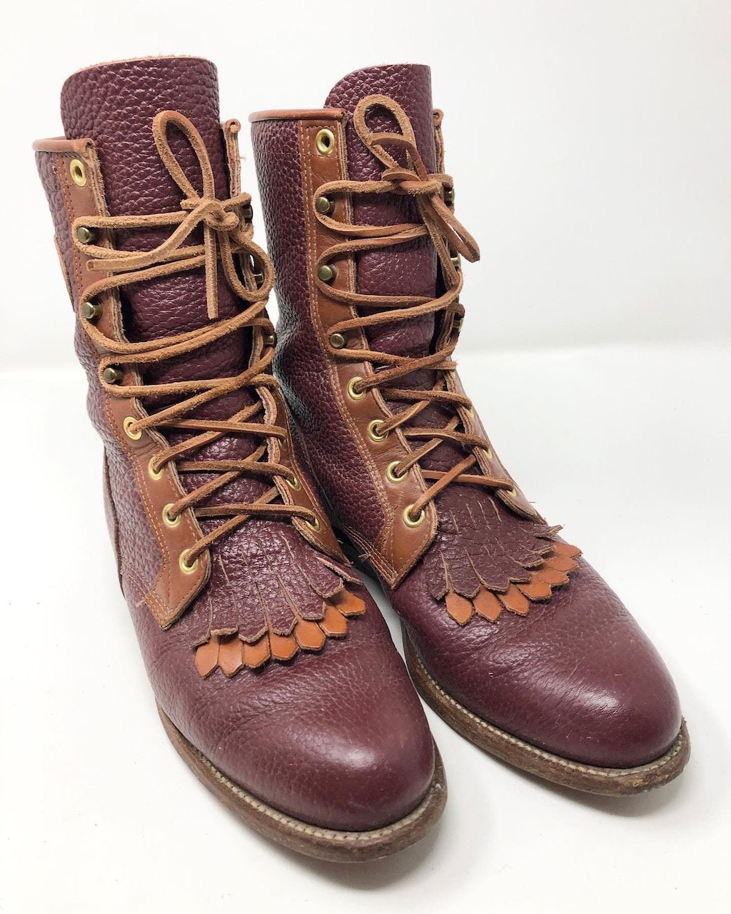 Vintage 1970s Brown Leather Tall Lace Up Boots - Raleigh Vintage