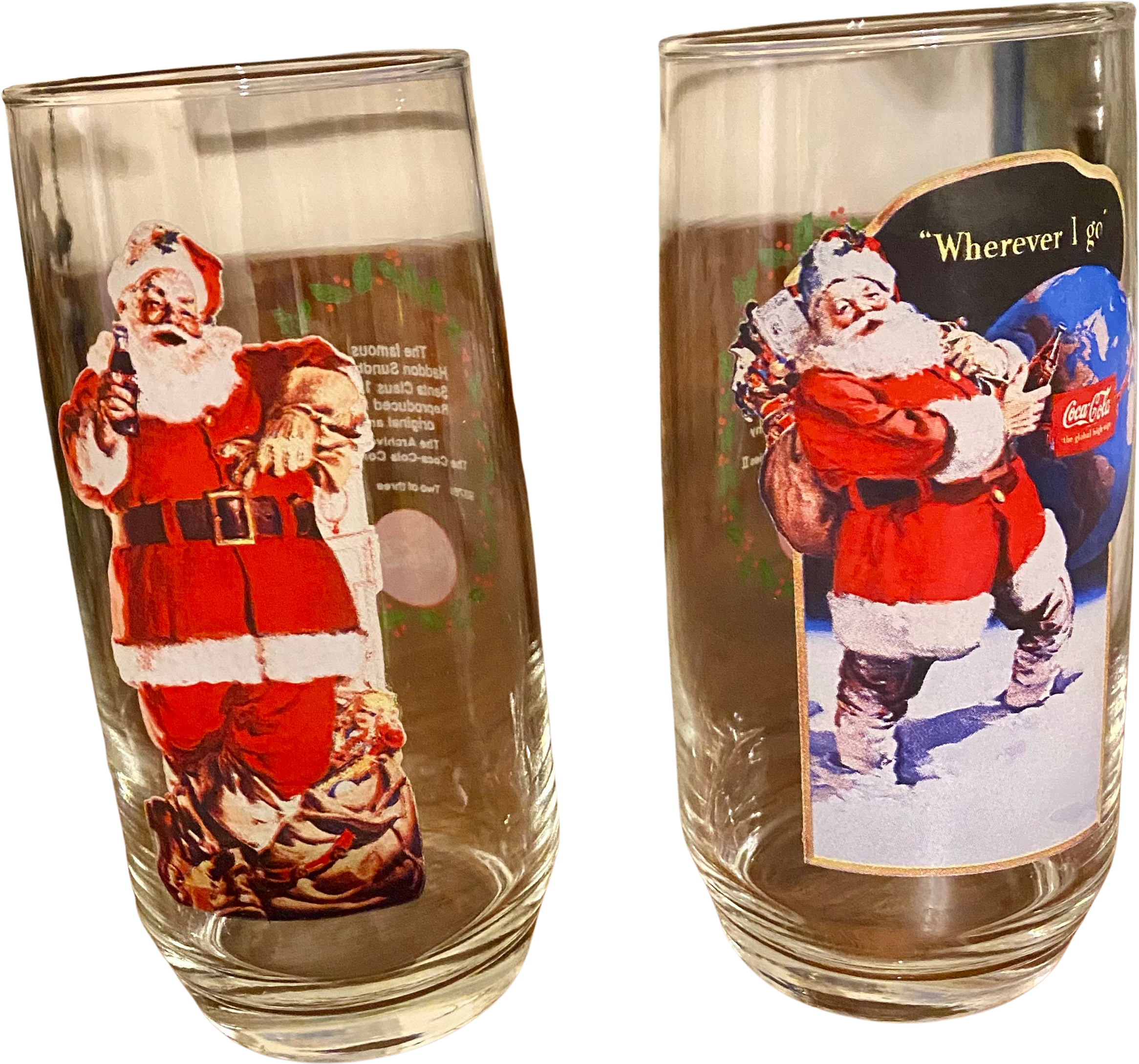 Vintage Holly Hobby Coca Cola Christmas Drinking Glasses Set Of 2