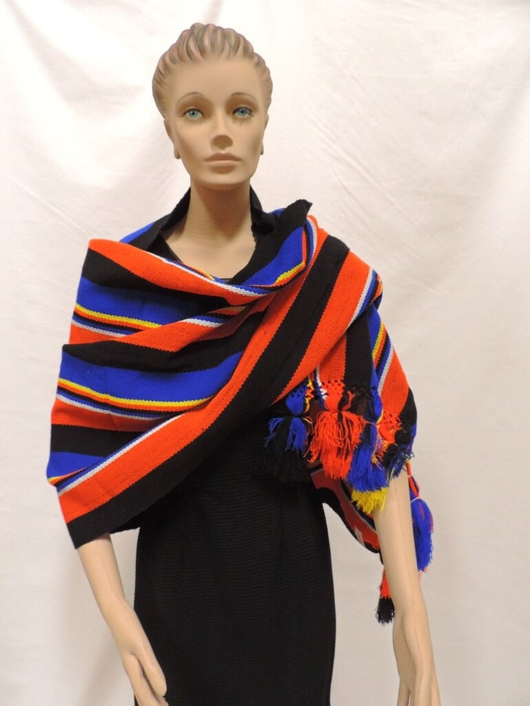 Vintage Multicolored Fringe Shawl By Paulina's Manufacturing 