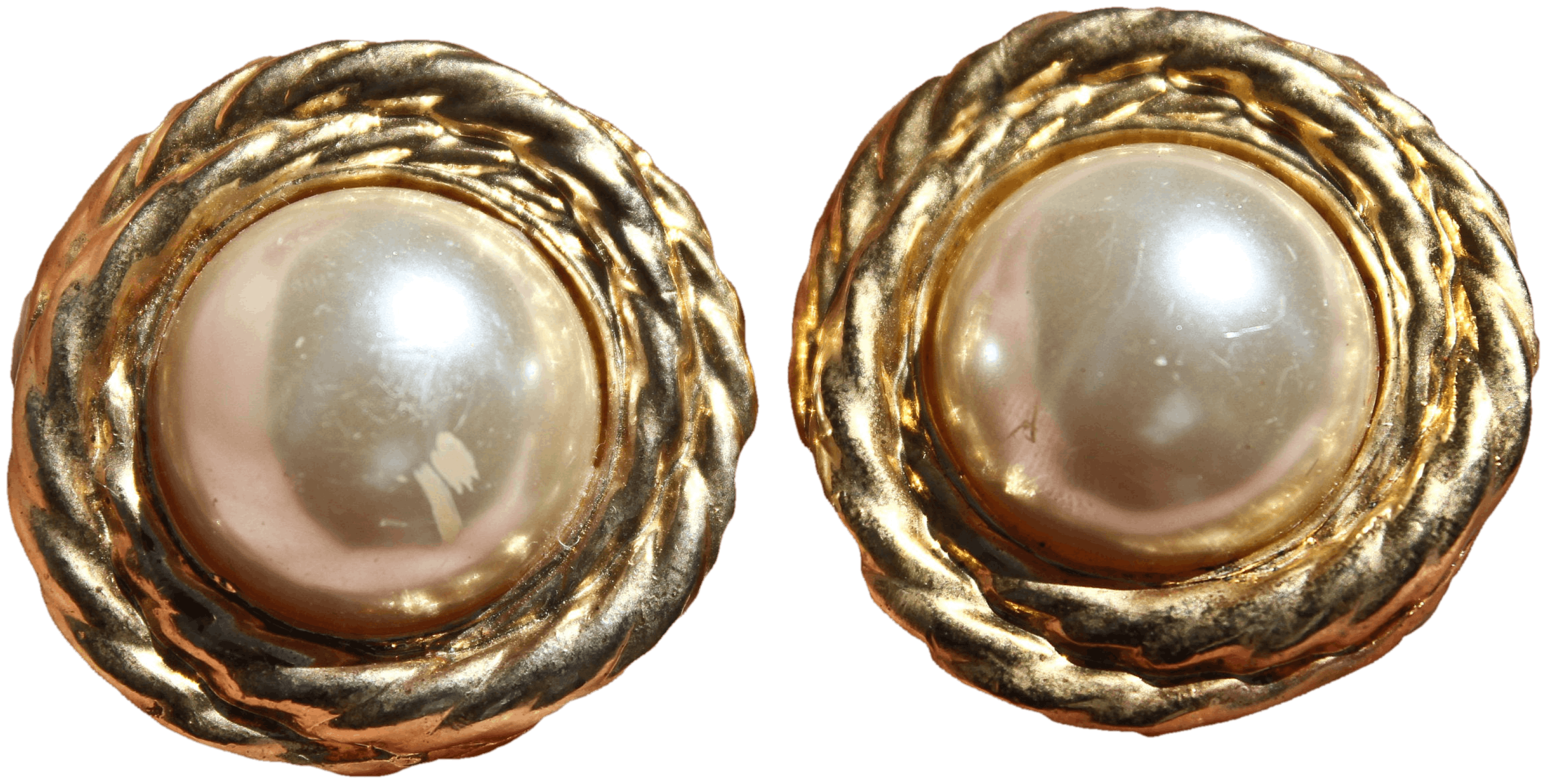 Vintage 80's Gold Tone and White Faux Pearl Shoe Clips Shop THRILLING