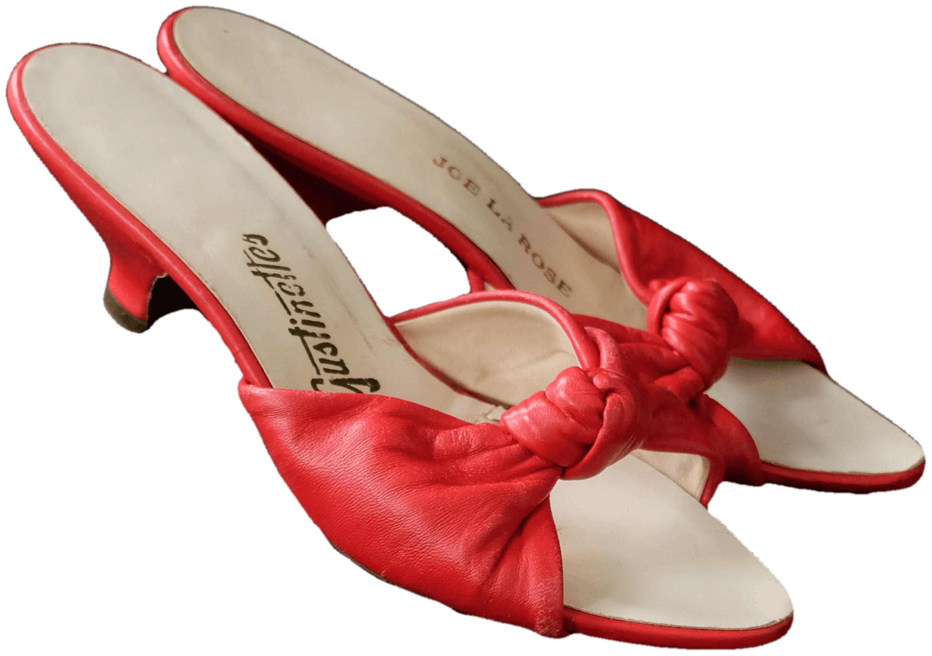 Vintage 50's Deadstock Red Leather Kitten Heel Sandals by