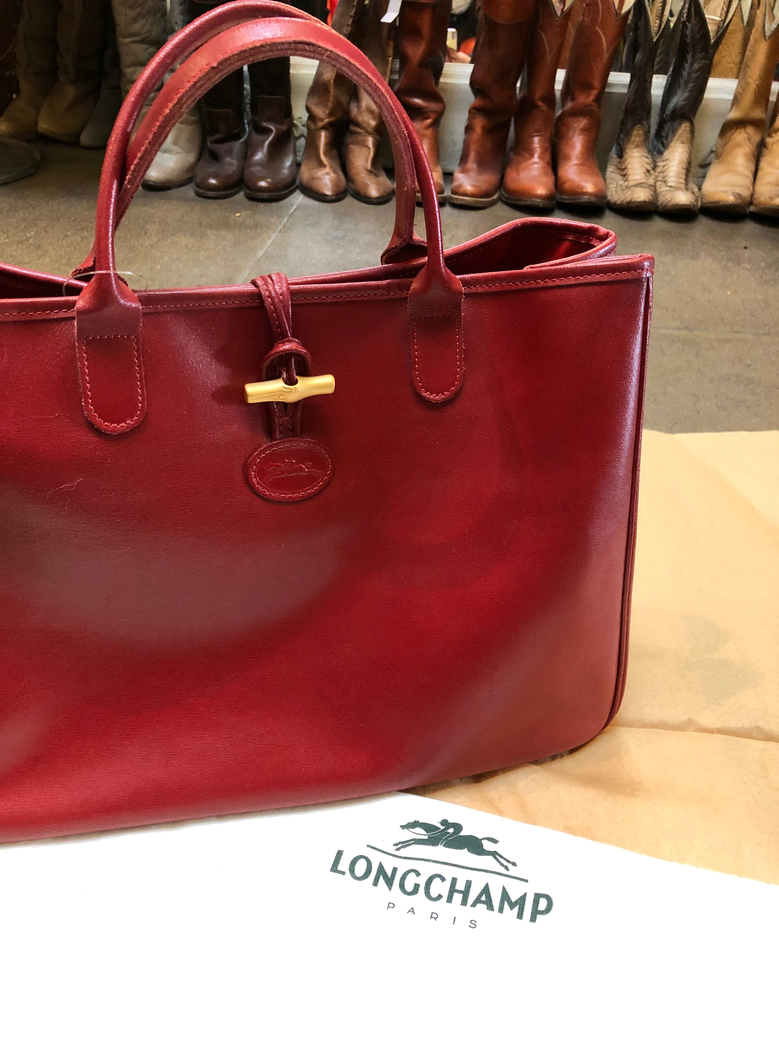 Roseau leather tote Longchamp Red in Leather - 32579966