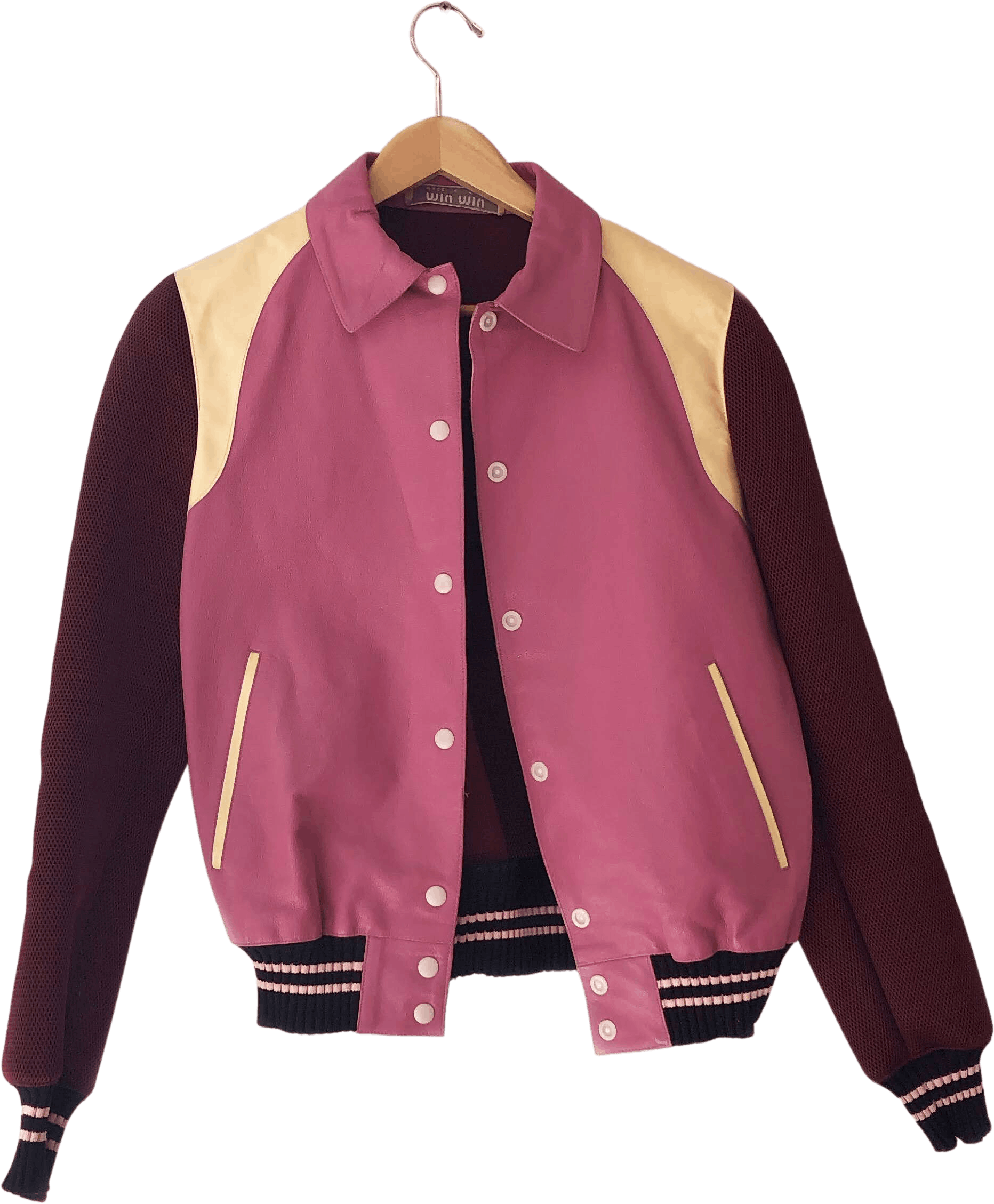 00’s Pink Colorblock Varsity Jacket by Miu Miu