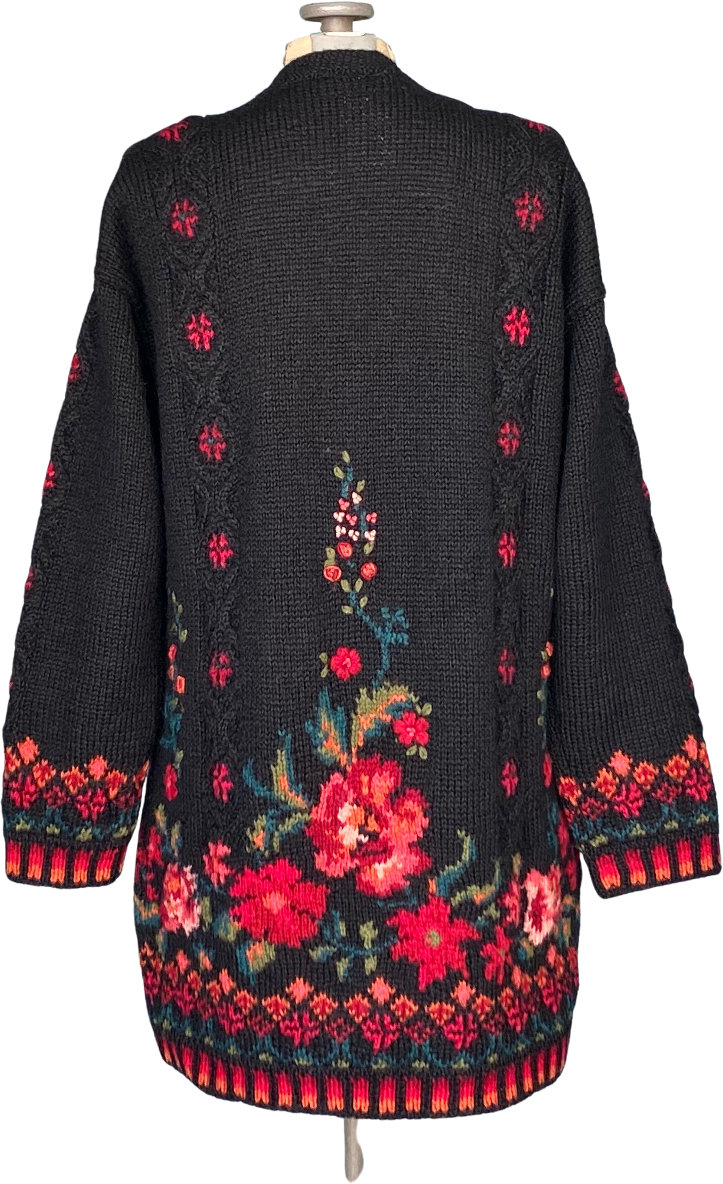 Vintage Laura Ashley Black Floral Chunky Long Cardigan by Laura Ashley |  Shop THRILLING