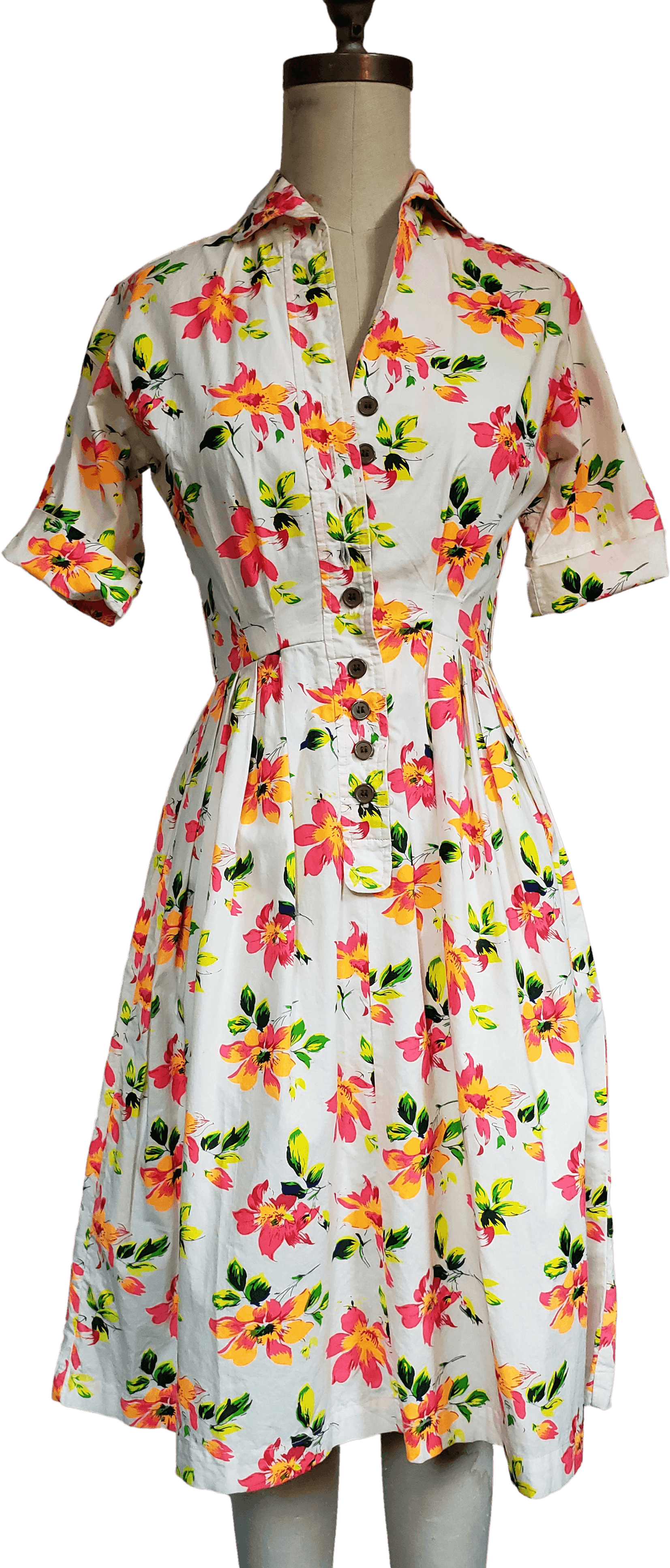 Vintage Neon Floral Shirt Dress Shop THRILLING
