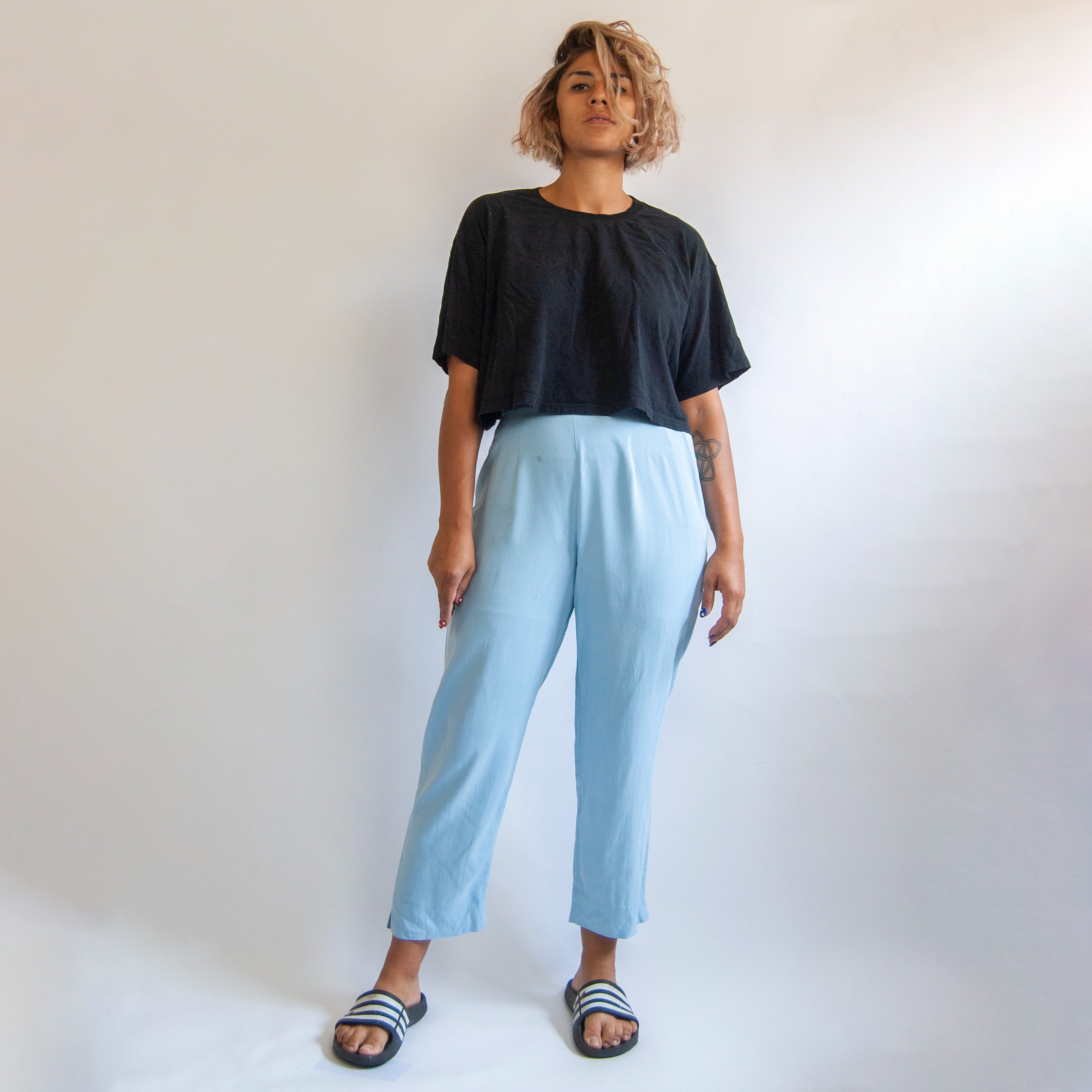 Vintage 90’s Baby Blue Silk Trousers by Judith Hart Shop THRILLING