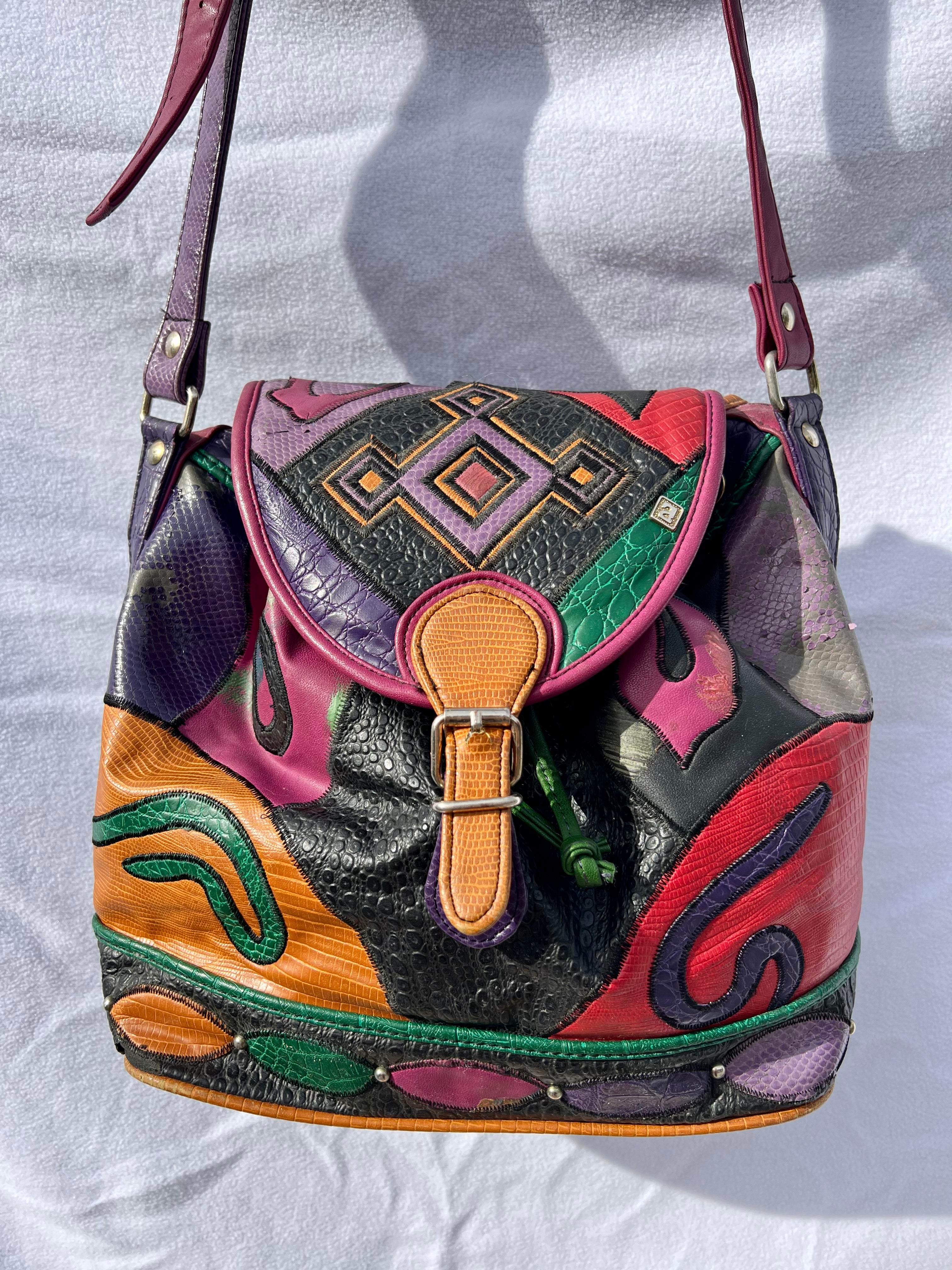 Vintage 80s Multicolor Leather Patch Pattern Bag By Nas | Shop THRILLING