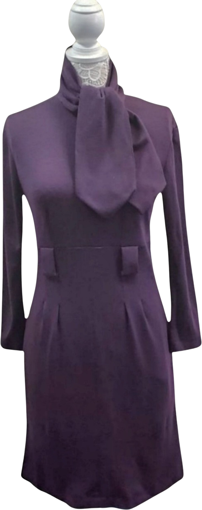 80s/90s Chanel Purple Wool Dress With Neck Tie Sz 8/42 By Chanel