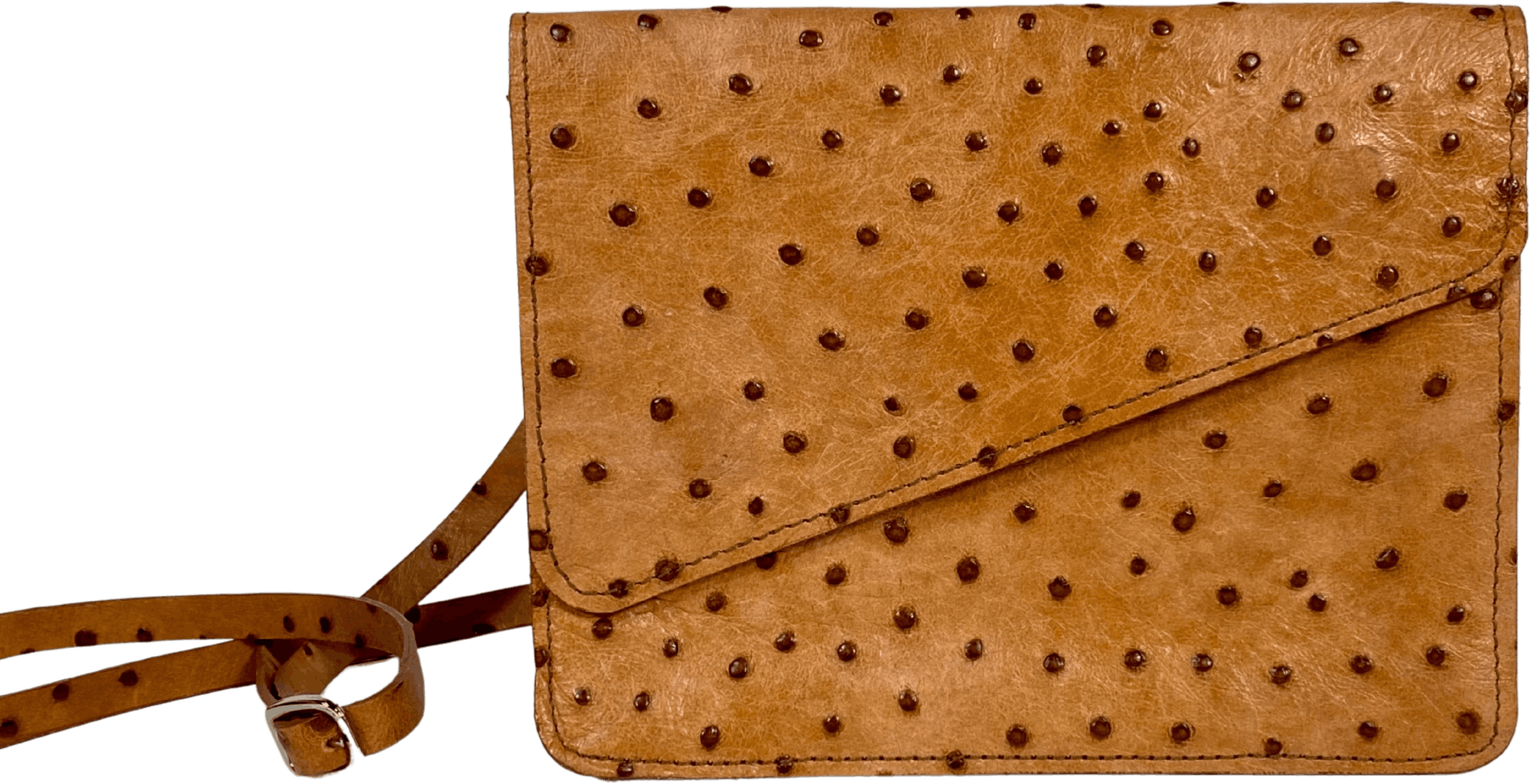 Vintage 90’s Natural Brown Ostrich Skin CrossBody Bag by HandMade