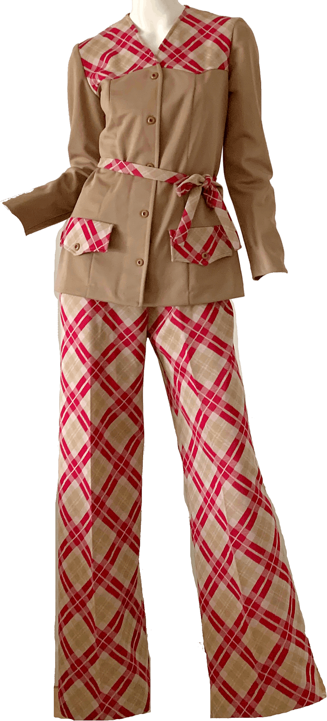 Vintage 70's Mod Plaid Bell Bottoms Pant Suit by Kitch Originals Shop