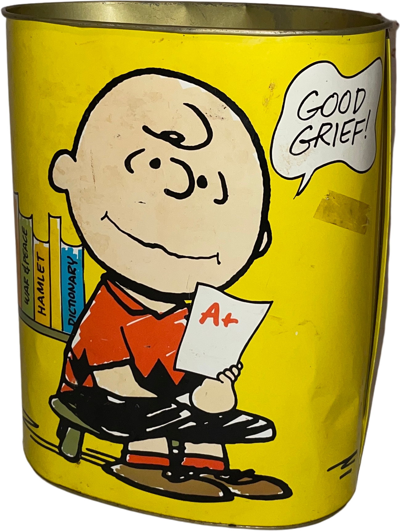 Vintage 60s 1969 Peanuts Charlie Brown Snoopy Metal Trash Can