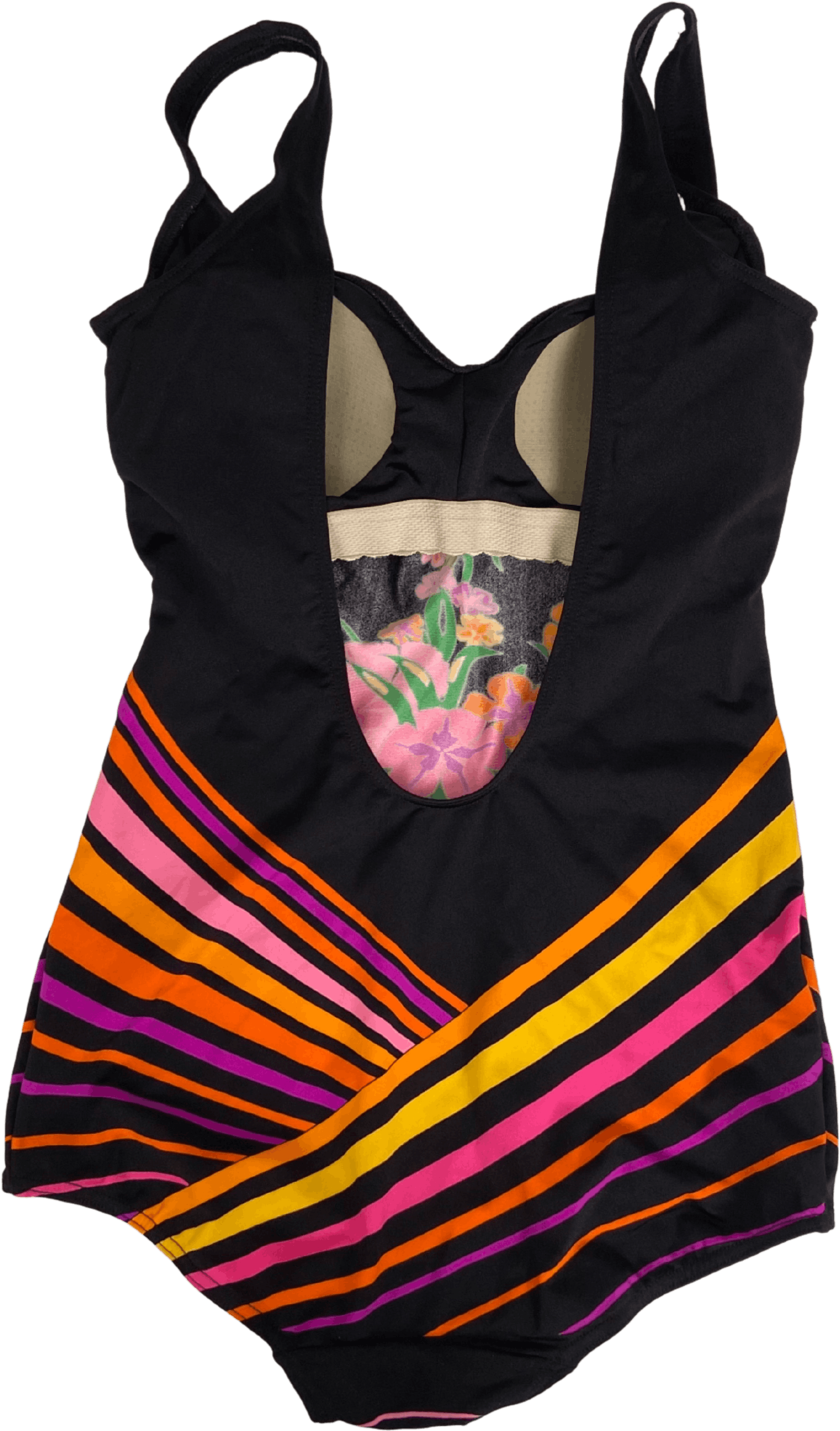 Vintage 70's Colorful Floral Stripe Swimsuit By Gottex 