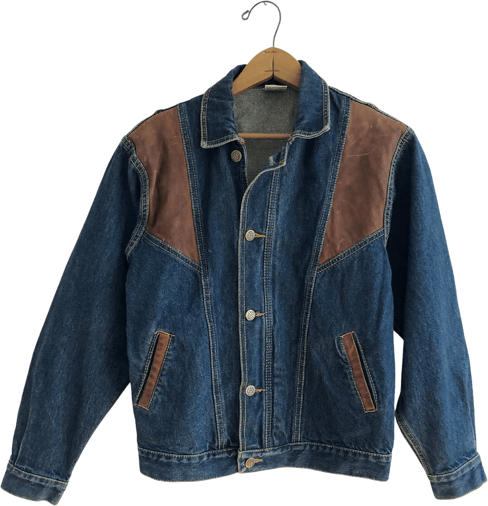 80's Denim with Leather Patch Fitted Jean Jacket