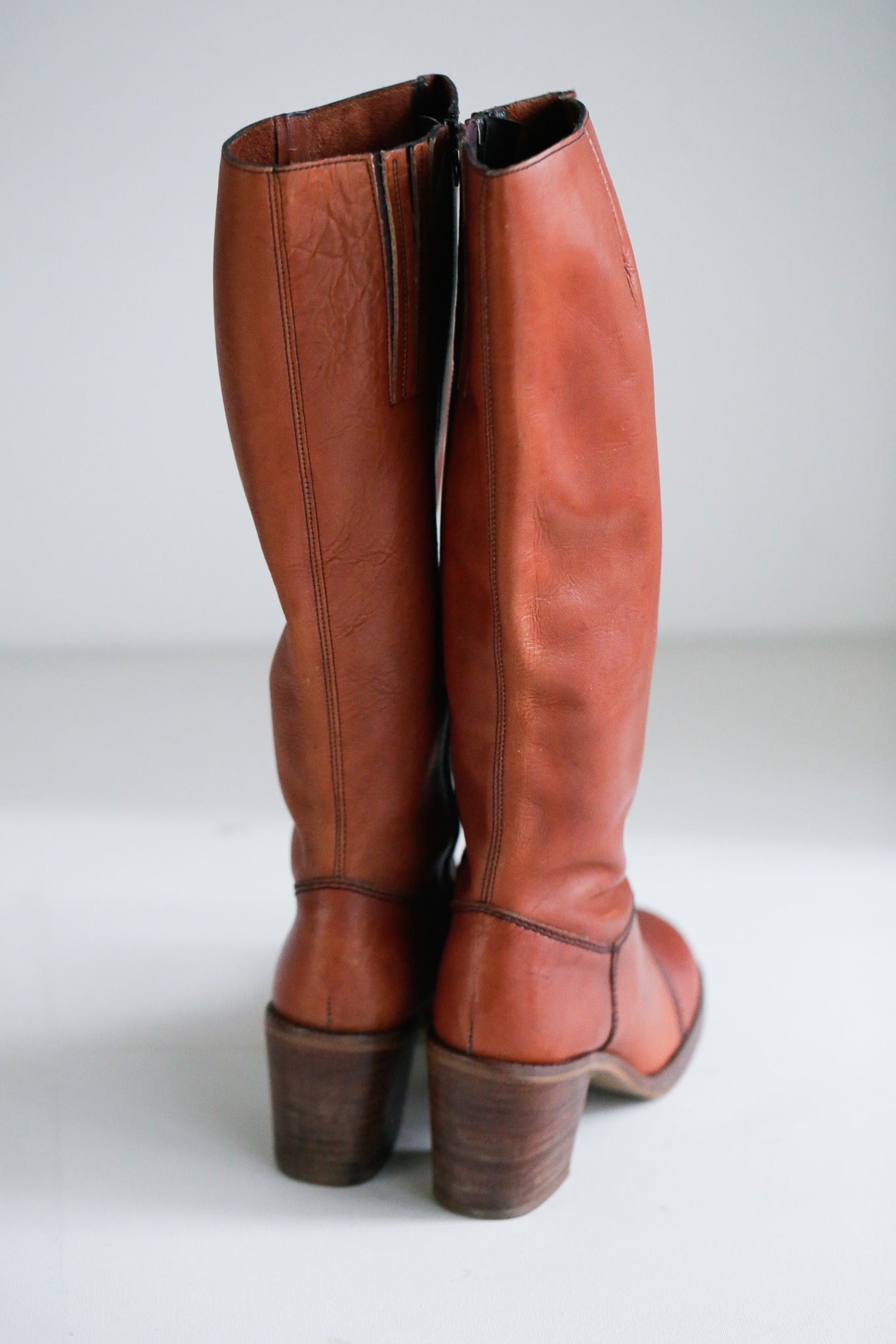 Vintage Handmade 60s 70s All Leather Cognac Brown Boots | Shop THRILLING