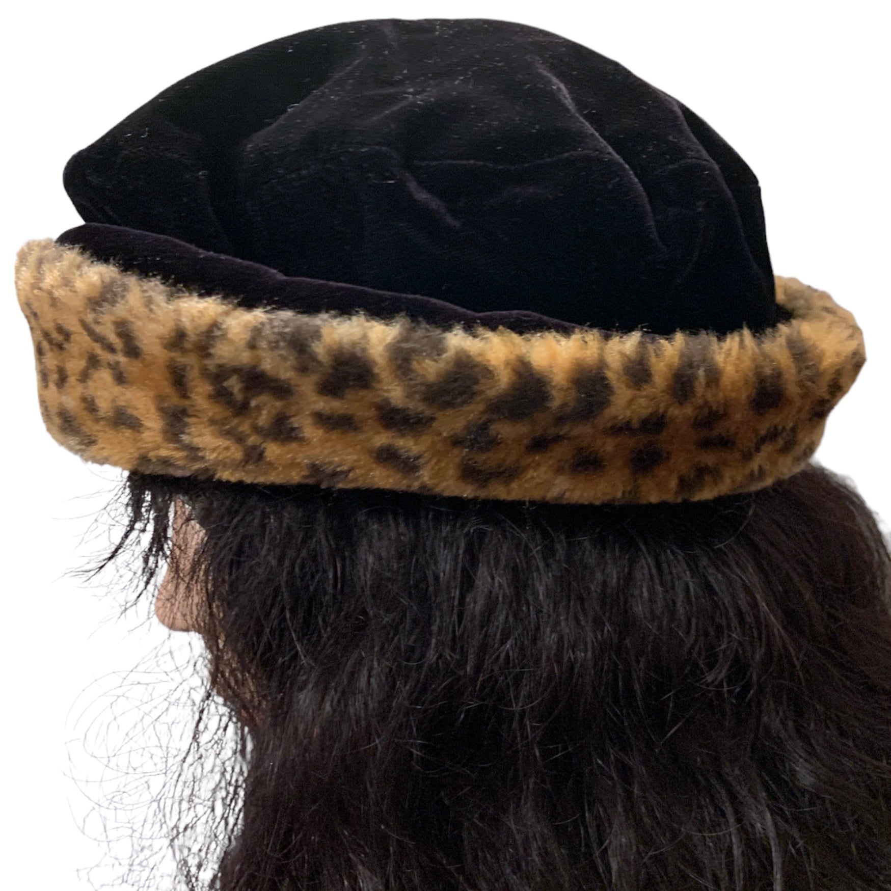 Vintage 80s/90s Fuzzy Leopard Black Velvet Floppy Hat By Liz Claiborne ...
