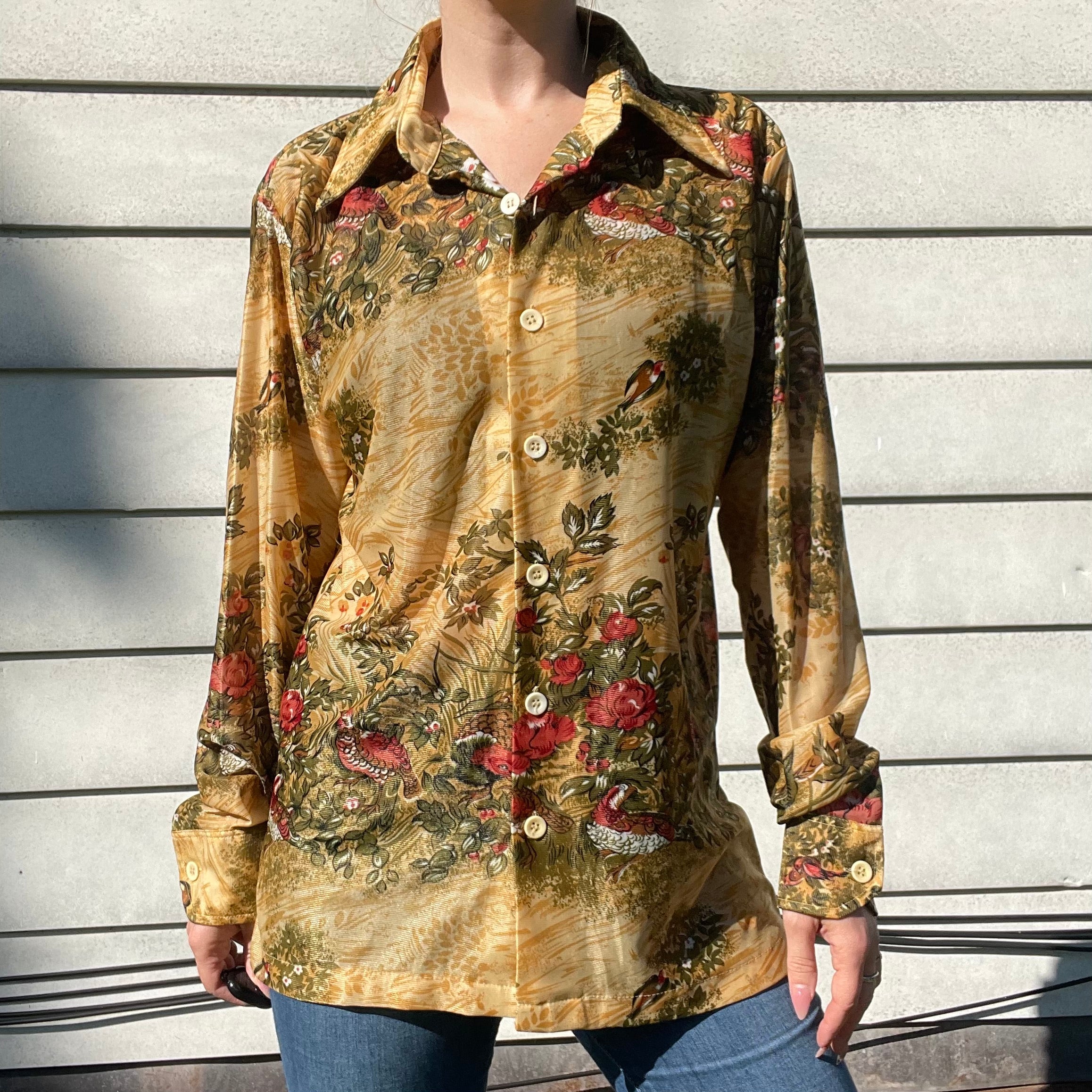 Vintage Hipster Print BUtton Down Shirt