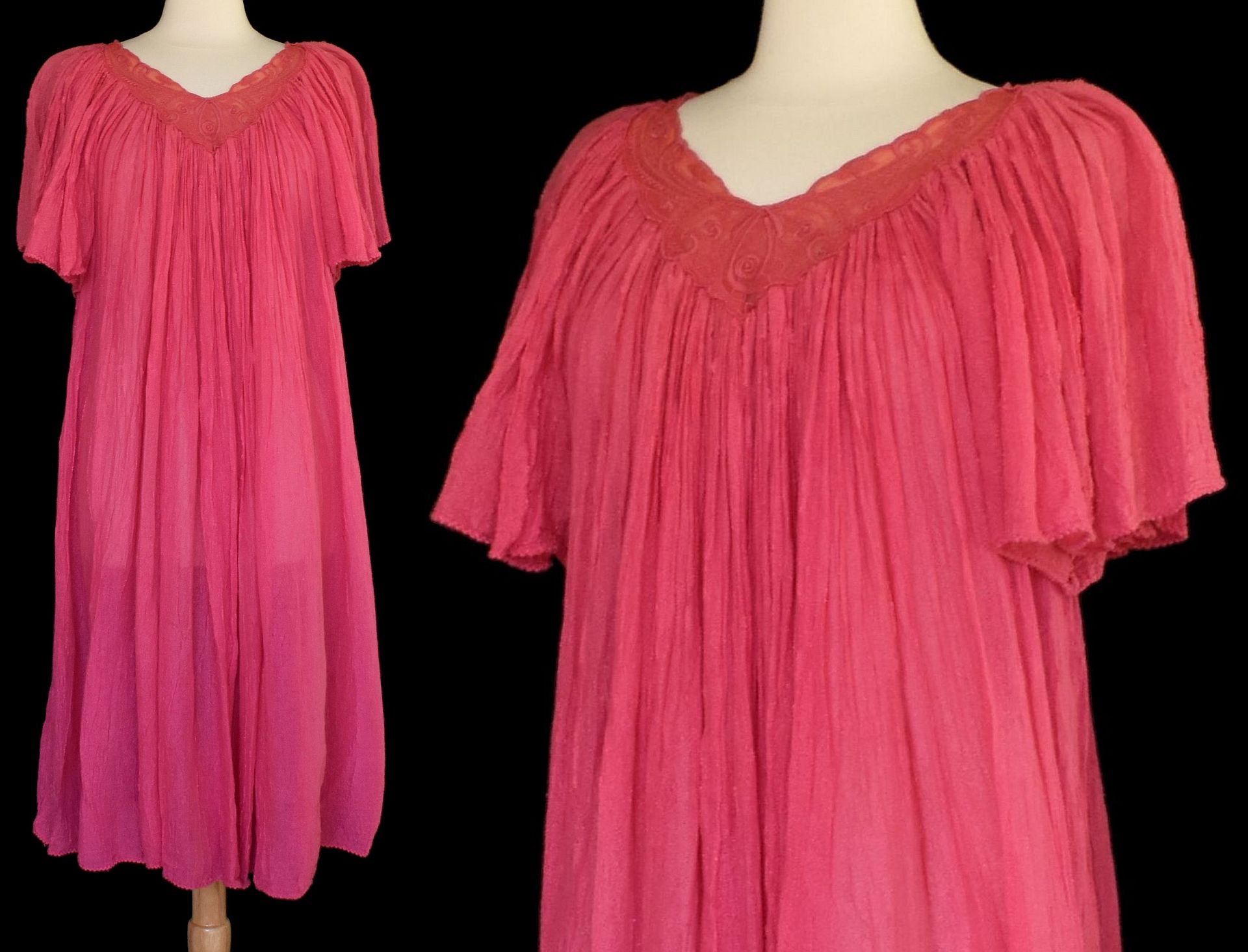 Vintage 70s Cotton Gauze Grecian Dress With Flutter Sleeves By No Label