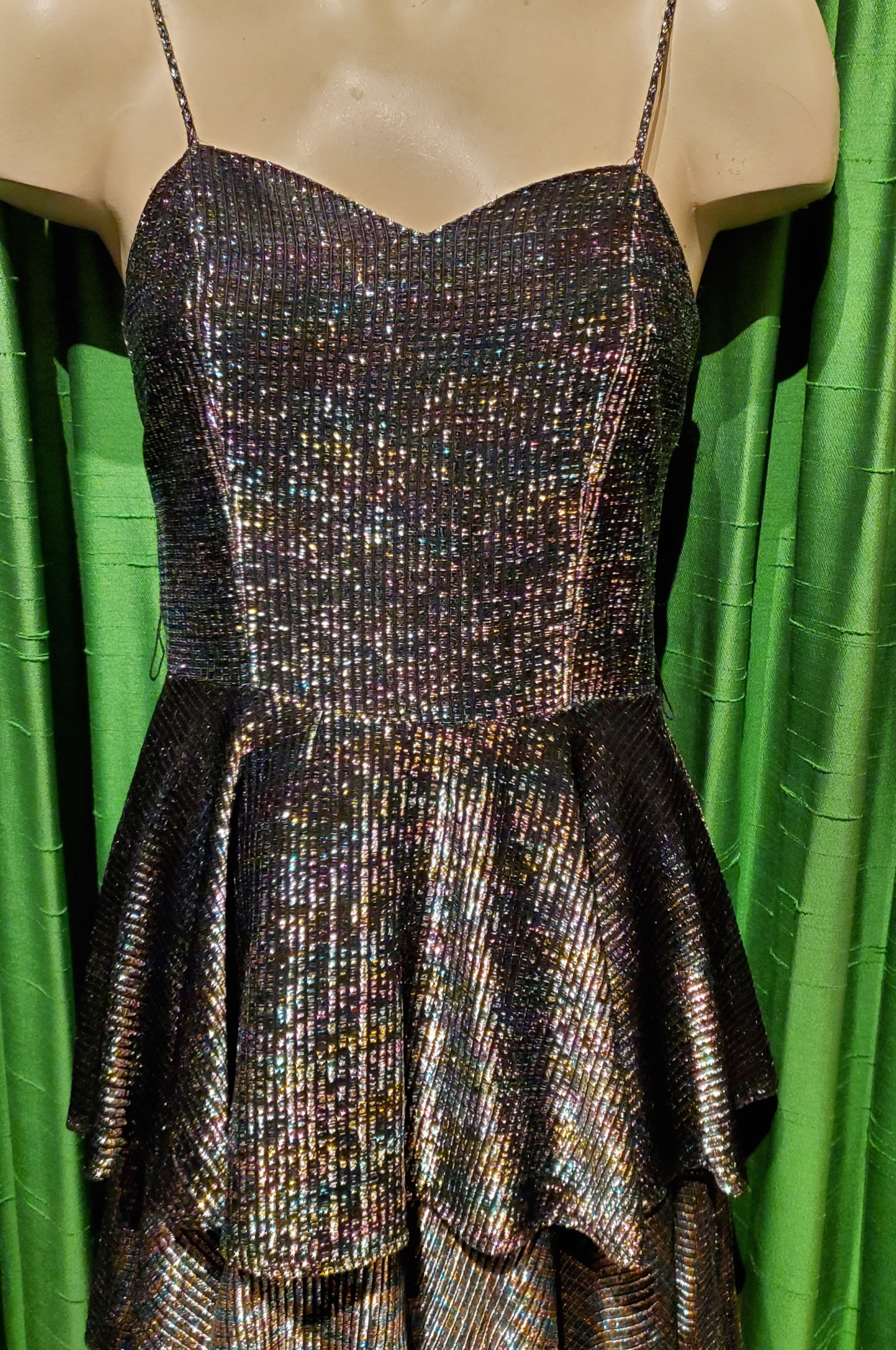 Vintage 70s/80s Black Rainbow Metalic Threads Tier Disco Dress By Beau