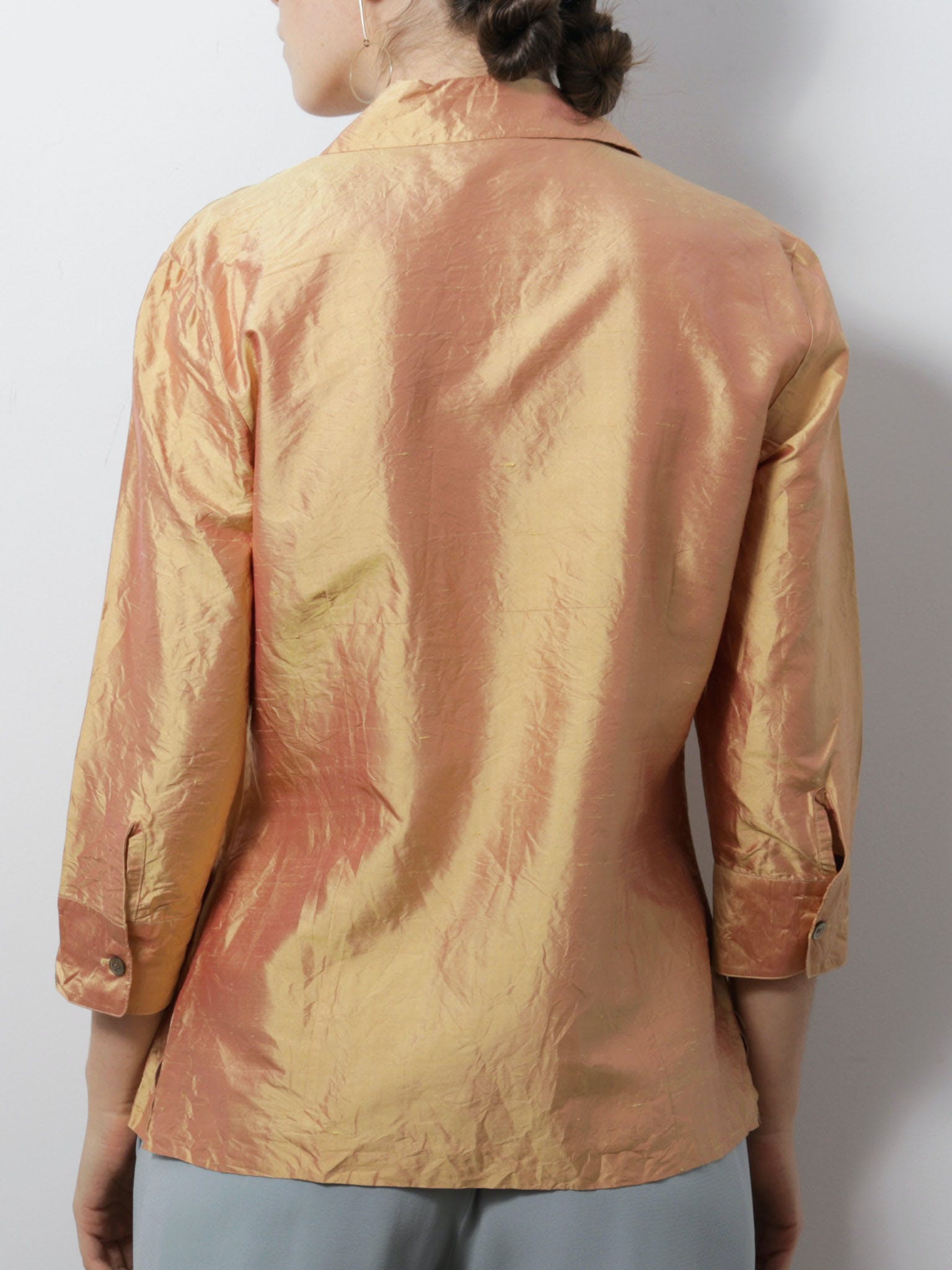 Beige Silk 90s Button Down