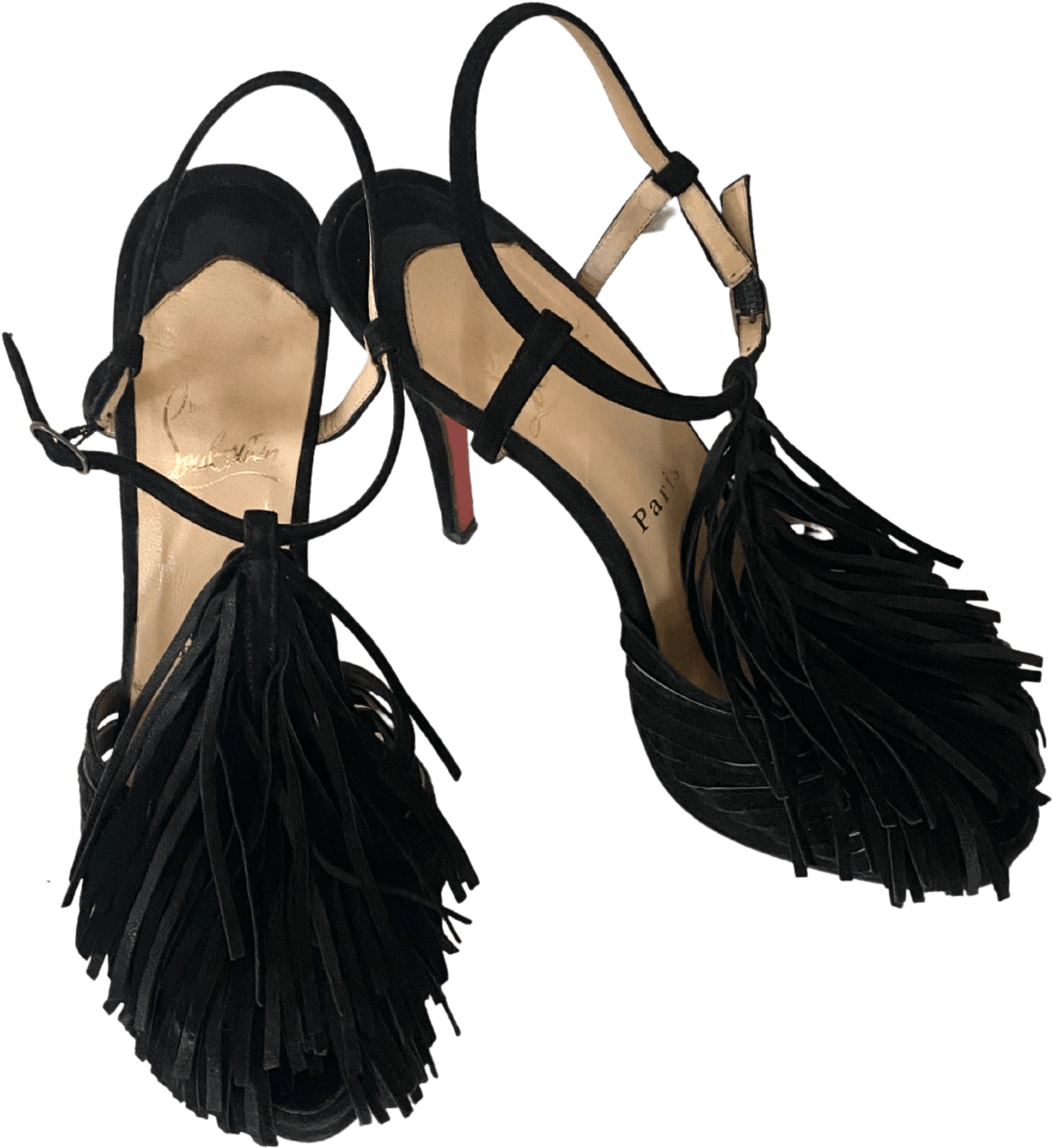 Vintage Black Suede Platform Fringe Heels by Christian Louboutin | Shop THRILLING