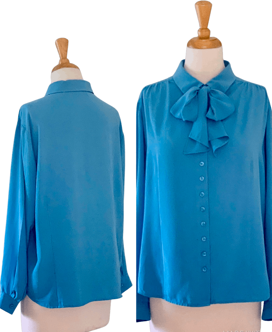 Vintage 80 S Smokey Blue Pussycat Bow Blouse By Preston And York Shop Thrilling
