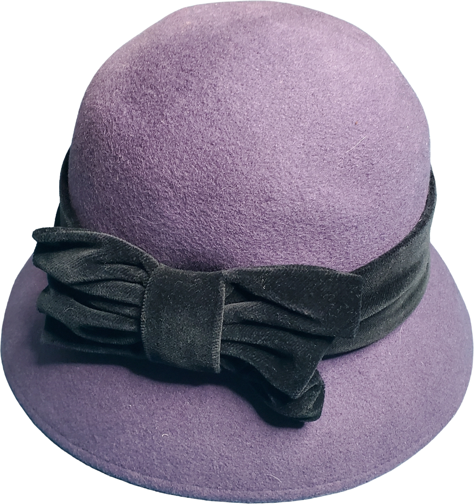 Vintage 80s Purple Wool Velvet Bow Cloche Bowler Hat  display picture 1