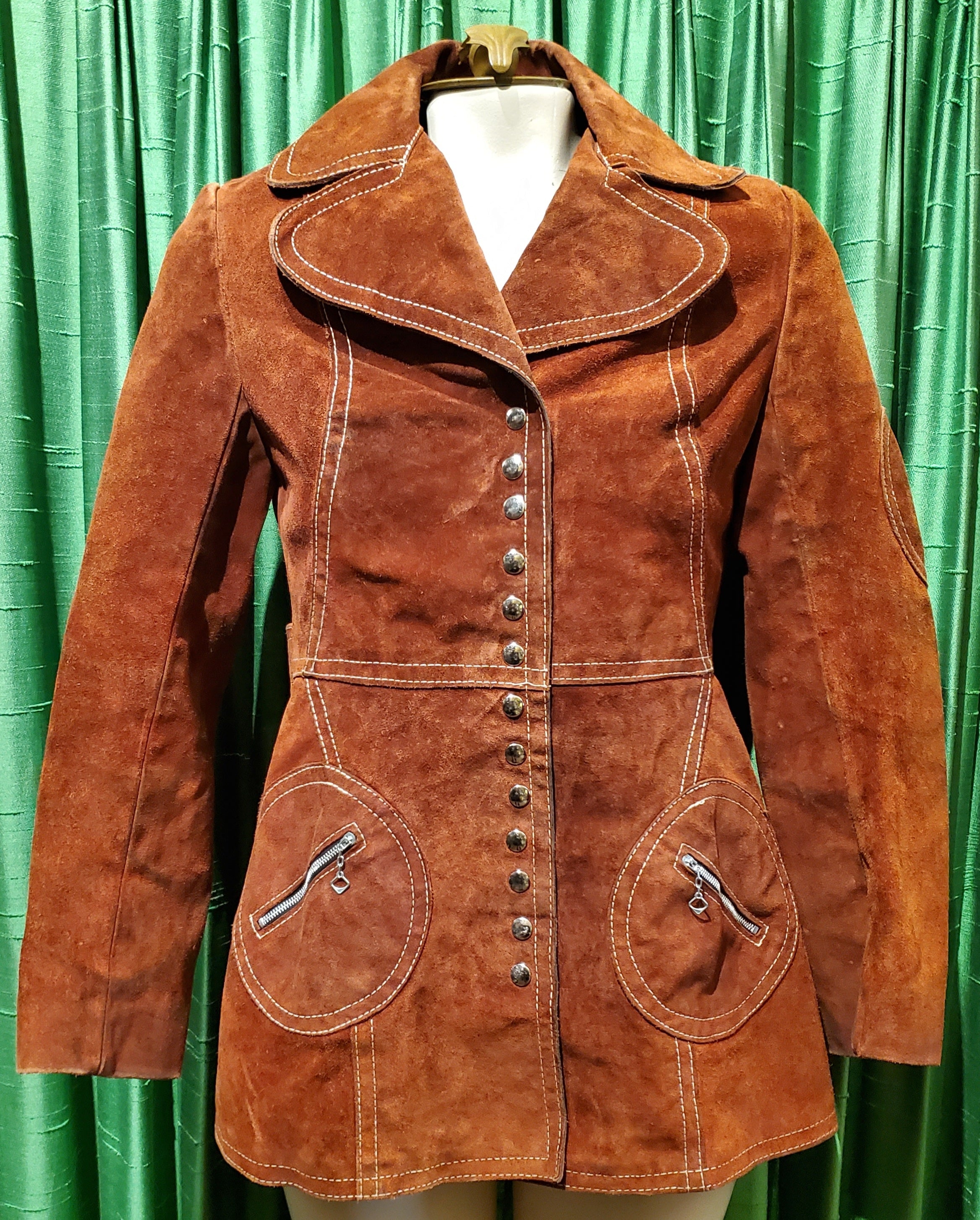 Vintage 60s/70s Mod Brown Suede Snap Up Jacket Coat | Shop THRILLING