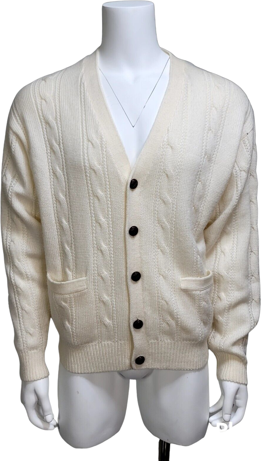 Vintage 80s Ivory Cable Knit Cardigan Sweater Grandpa Core By