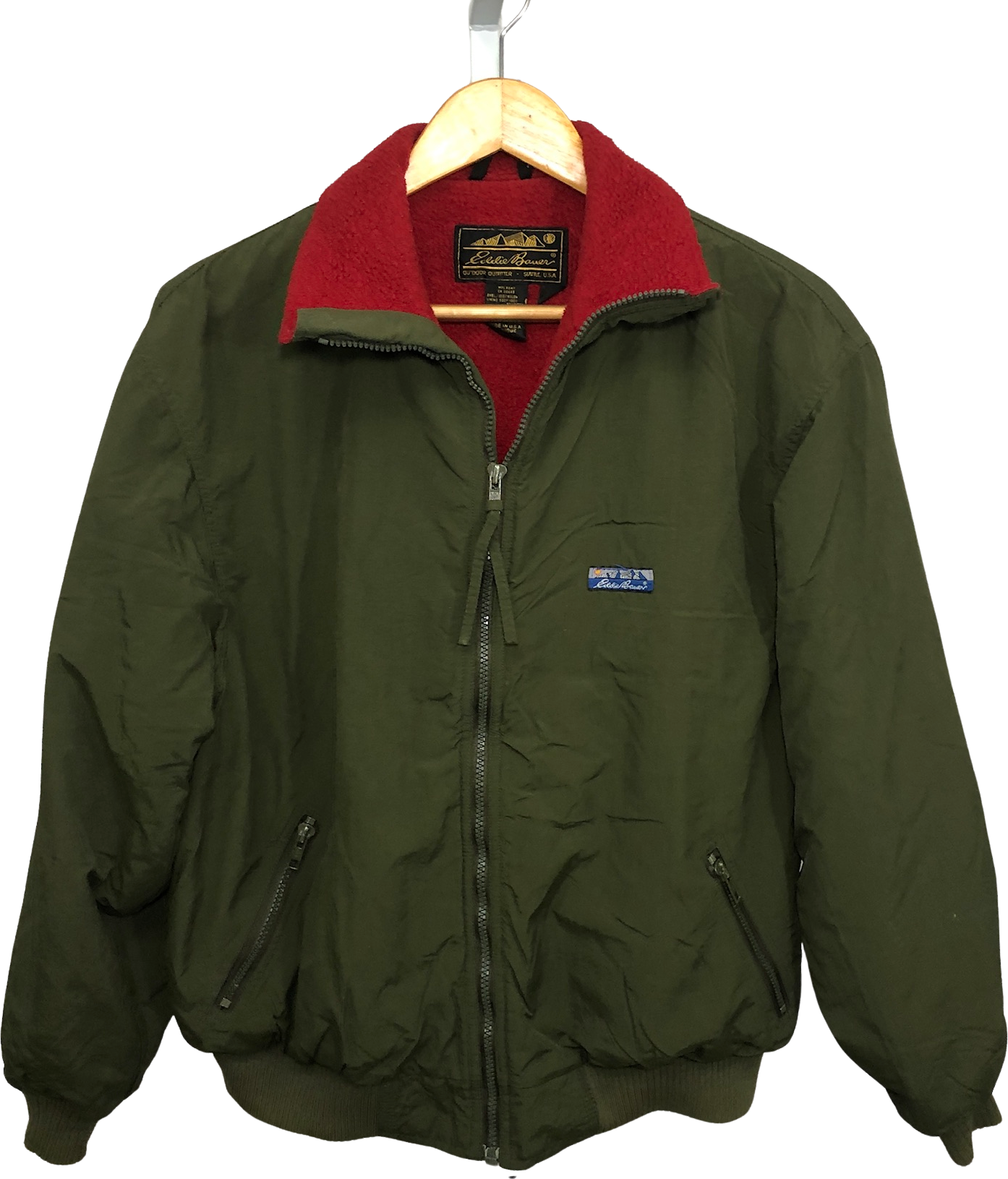 Vintage 90s Fleece Lined Dark Forest Green Bomber Jacket By Eddie