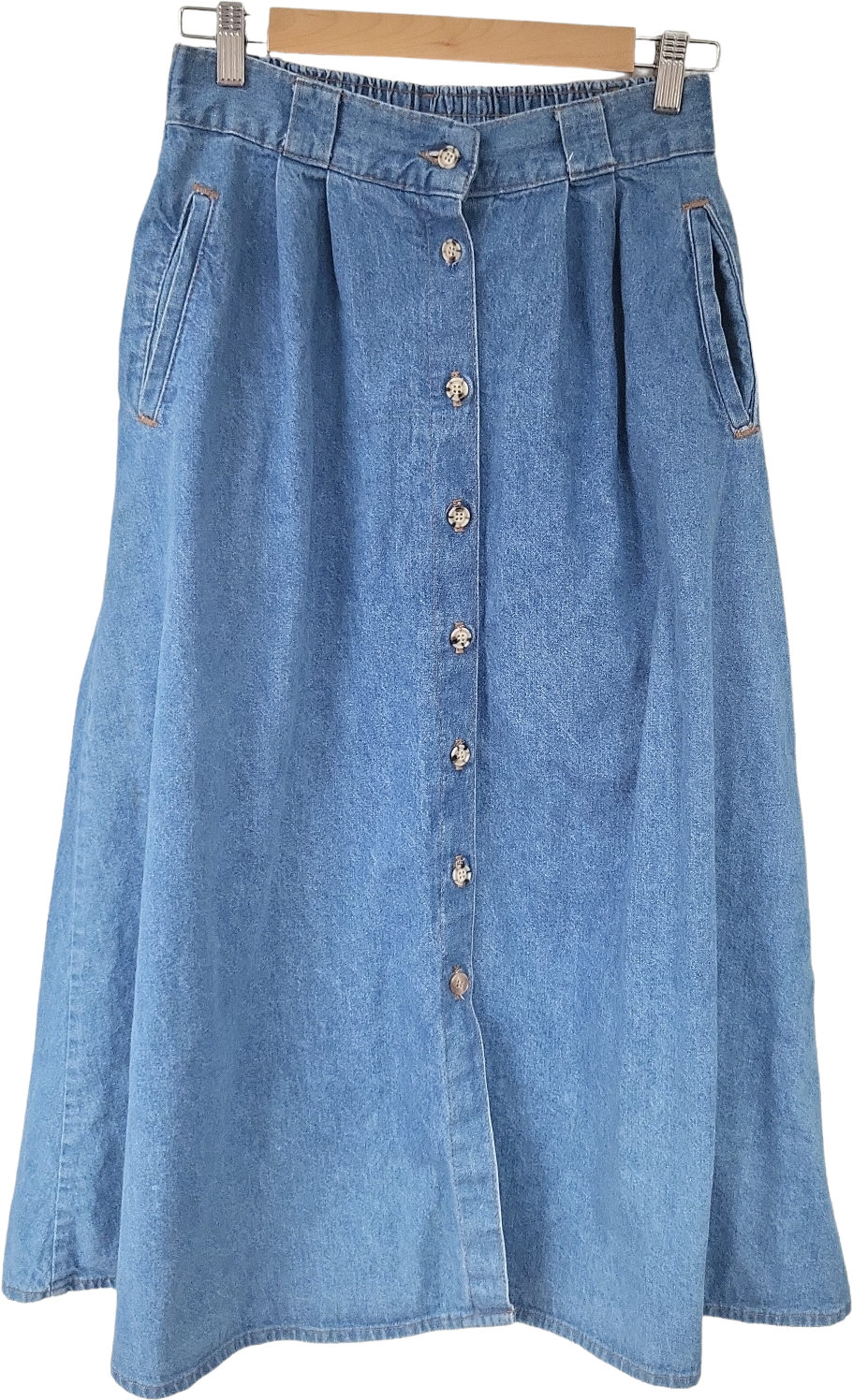 Vintage 70s/80s Denim A-line Button Front Maxi Skirt By Vivaldi