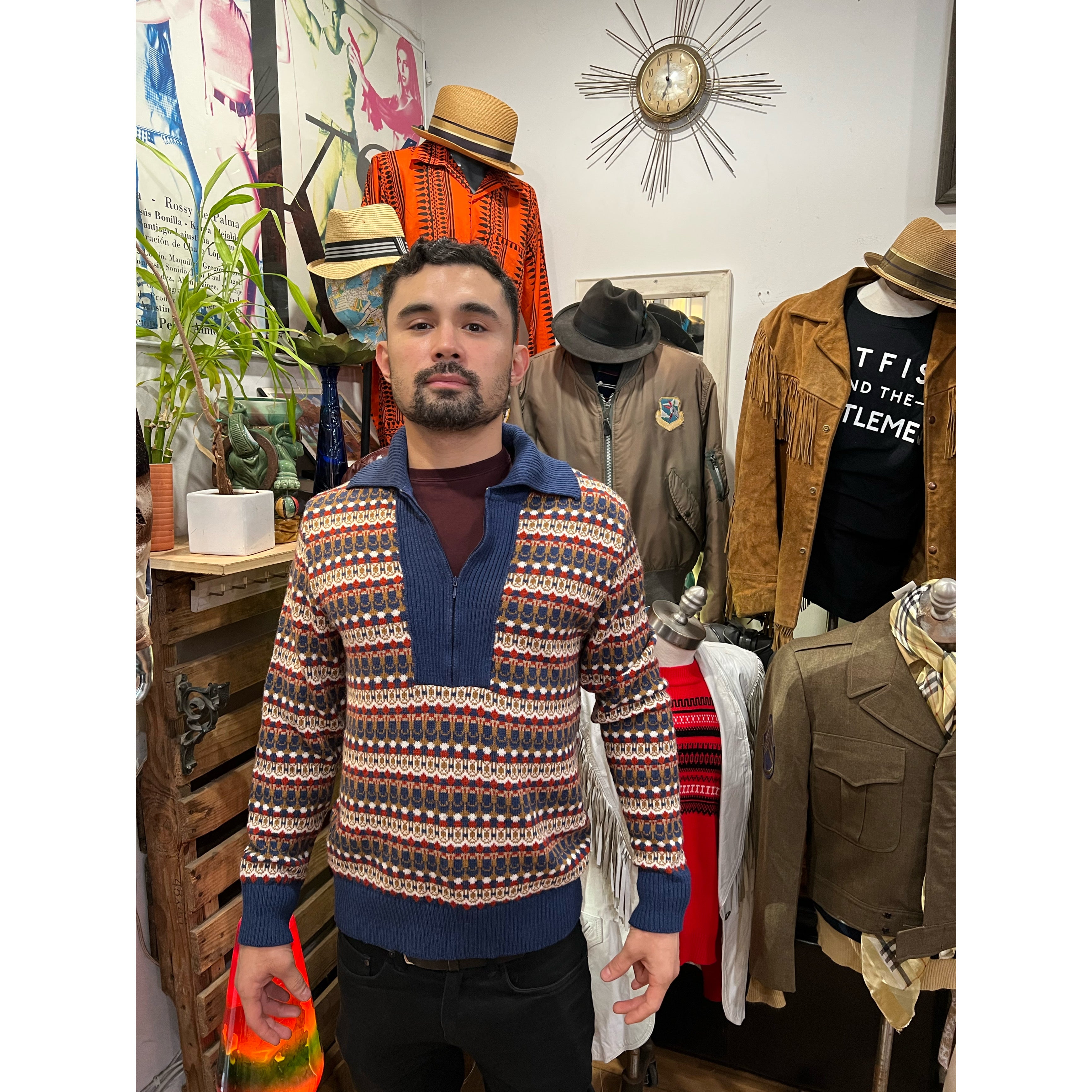 Vintage 60s/70s Mens Zip Neck Collar Sweater By Kmart Shop THRILLING